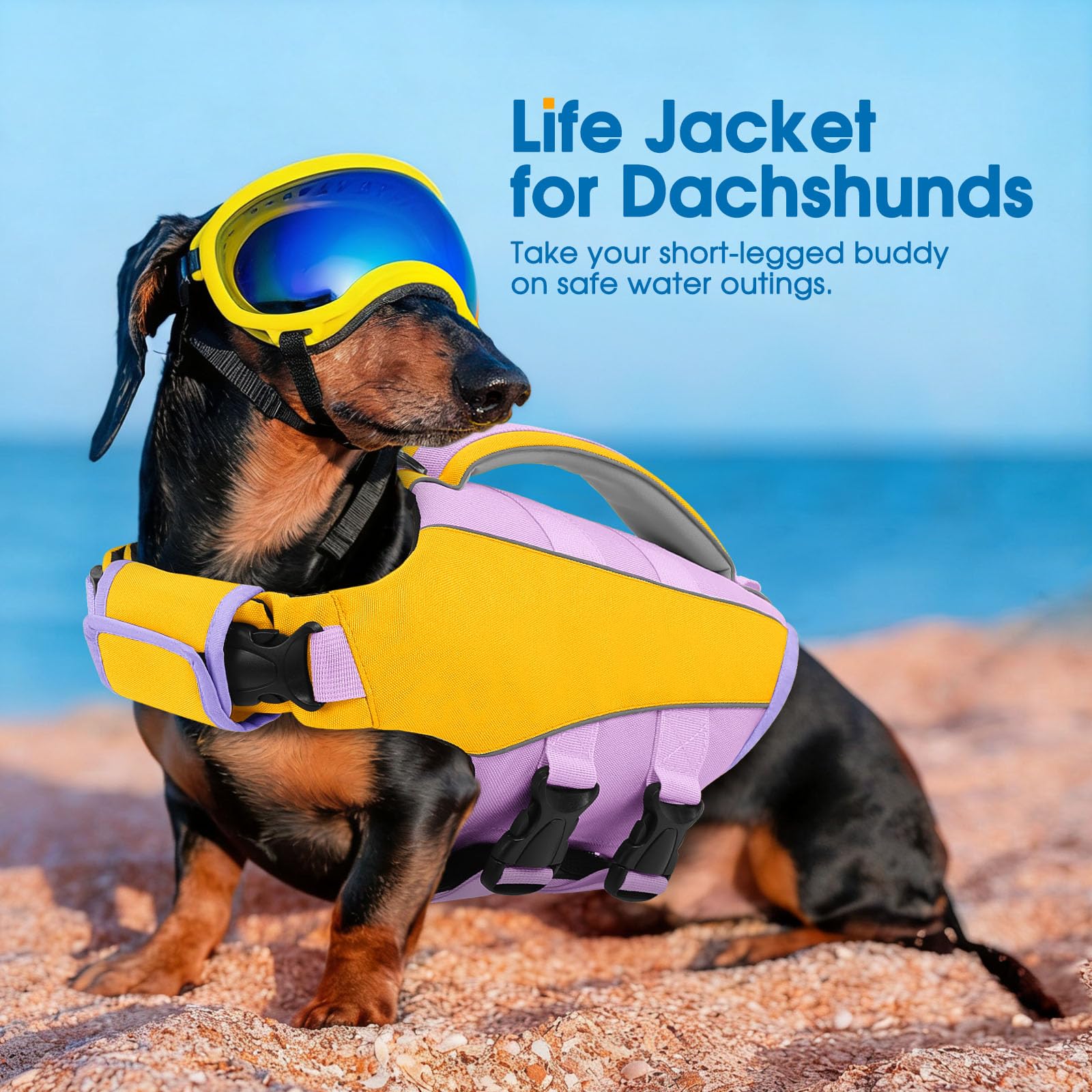AOFITEE Hundeschwimmweste Kleine Hunde, Verstellbar & Ripstop Schwimmweste Hund Rettungsweste mit Griff, Sicher Hoher Auftrieb Hunde Schwimmweste für Dackel zum Bootfahren,Schwimmen,Surfen, Lila, S