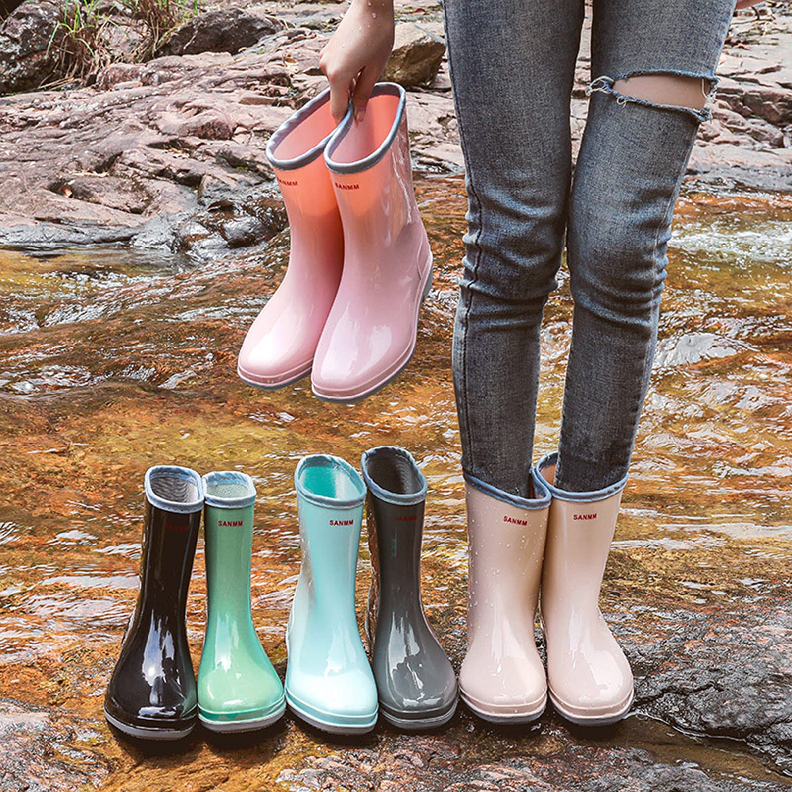Botas de lluvia para mujer, impermeables, botines de goma, botines de goma, botines de lluvia, botas de agua, botas de jardín, antideslizantes, botas de lluvia, botas de lluvia