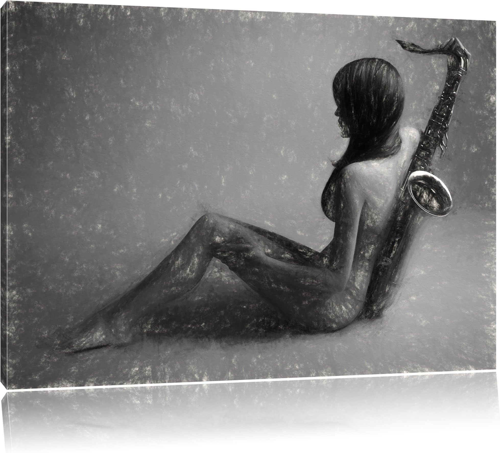 Pixxprint attractive woman with saxophone canvas picture |size: 80x60 cm| Mural | Art Print | ready covered
