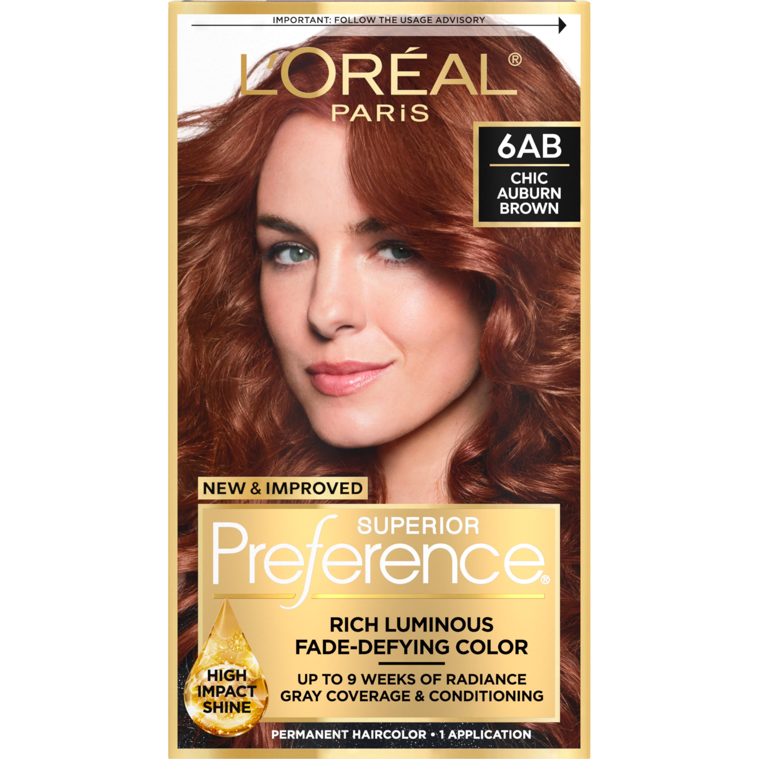 L’Oréal Paris Superior Preference Fade-Defying + Shine Permanent Hair Color, 6AB Chic Auburn.