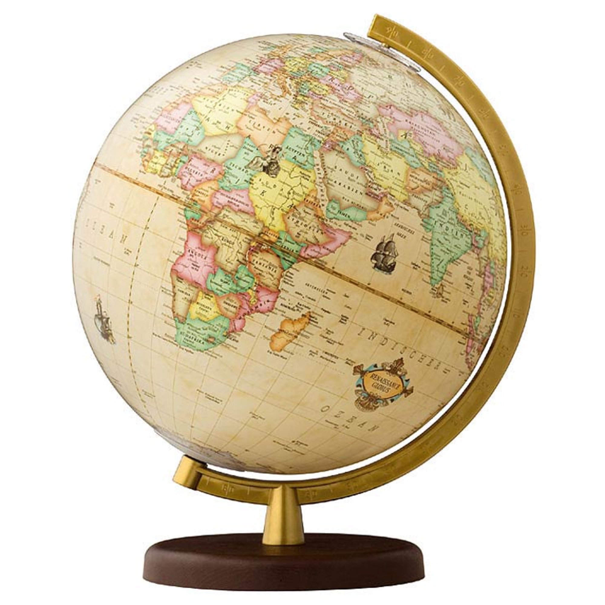 Terra Renaissance Leuchtglobus: 26 cm Durchmesser, Kunststofffuß dunkelbraun, Kunststoffmeridian messingfarben, in 4-farb. Geschenkverpackung: 26 cm ... goldfarben, Kunststoffmeridian goldfarben