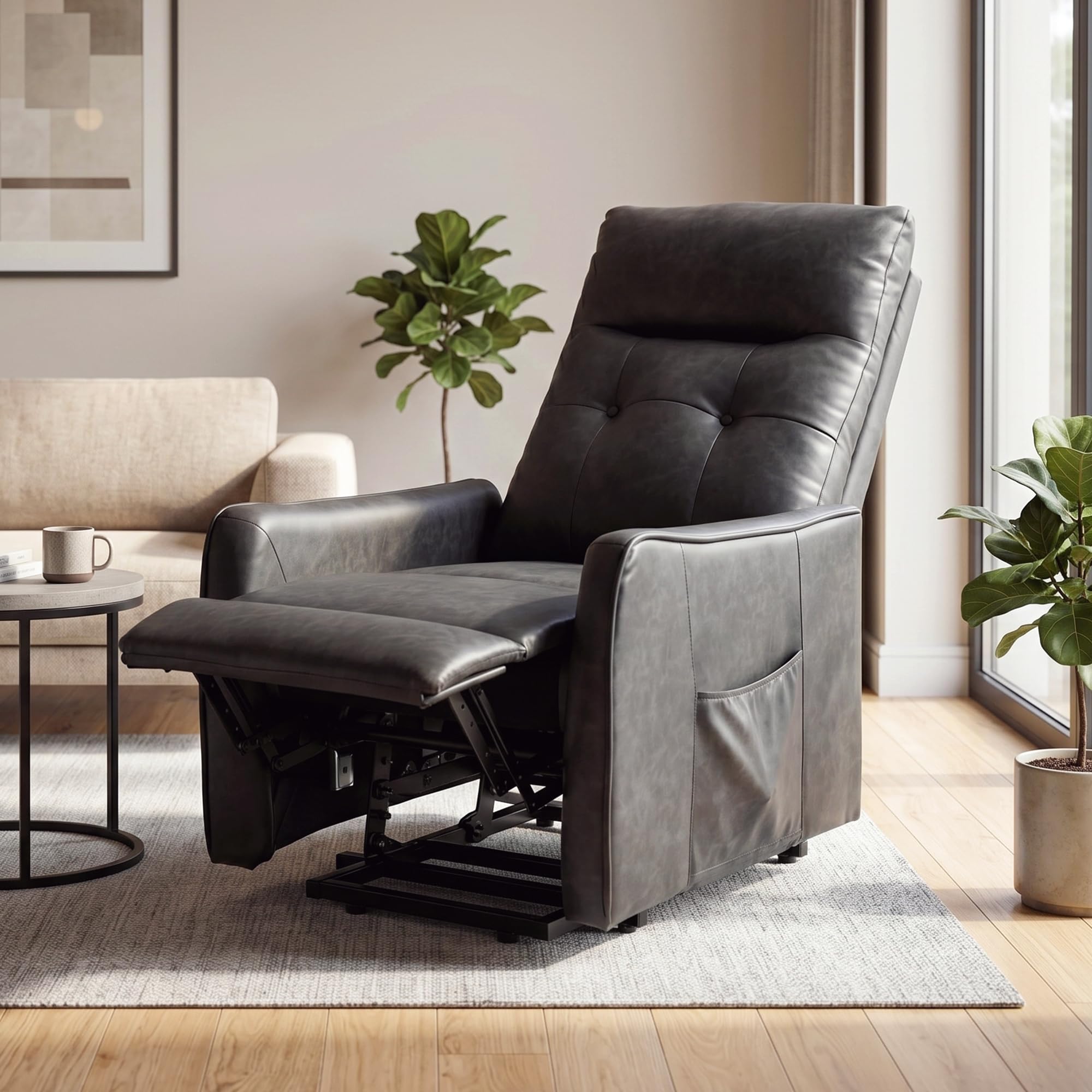 HOMCOM Sillón Relax Reclinable Eléctrico Levanta Personas Gris | Sillón Elevador, Tapizado en Cuero PU, Control Remoto, Asiento de Muelles, Reposapiés, Respaldo Alto, Bolsillos Laterales