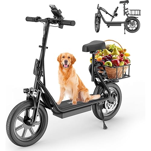 VOLPAM Electric Scooter Adults, Foldable E-Scooter for Adults, 500W Motor, 22 MPH Speed, 27 Mile Range, 14" Tires, Electric Kick Scooter with Seat, Dual/Braking System