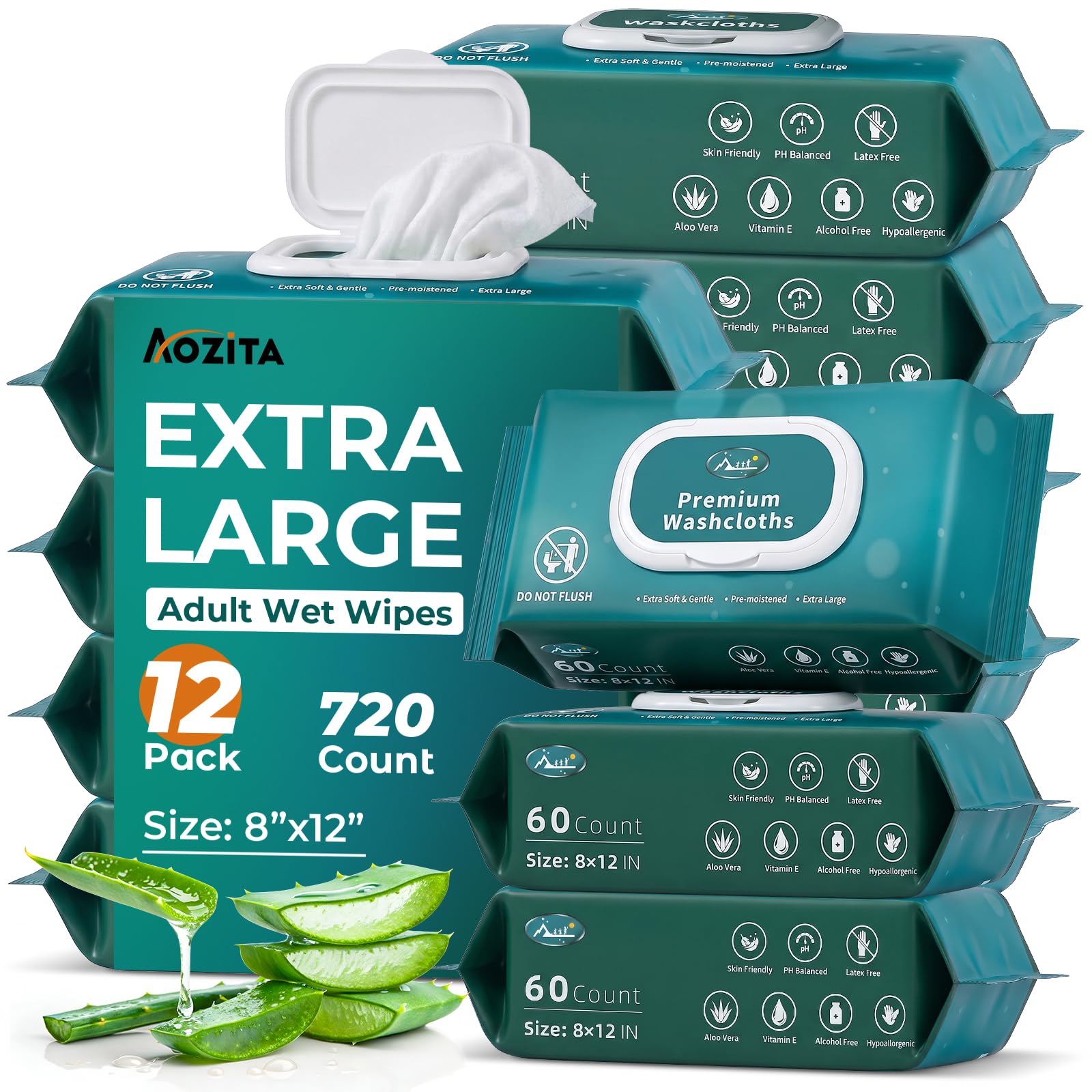 720 Count Wipes for Adults, 8 x 12 Extra Large Wet Wipes