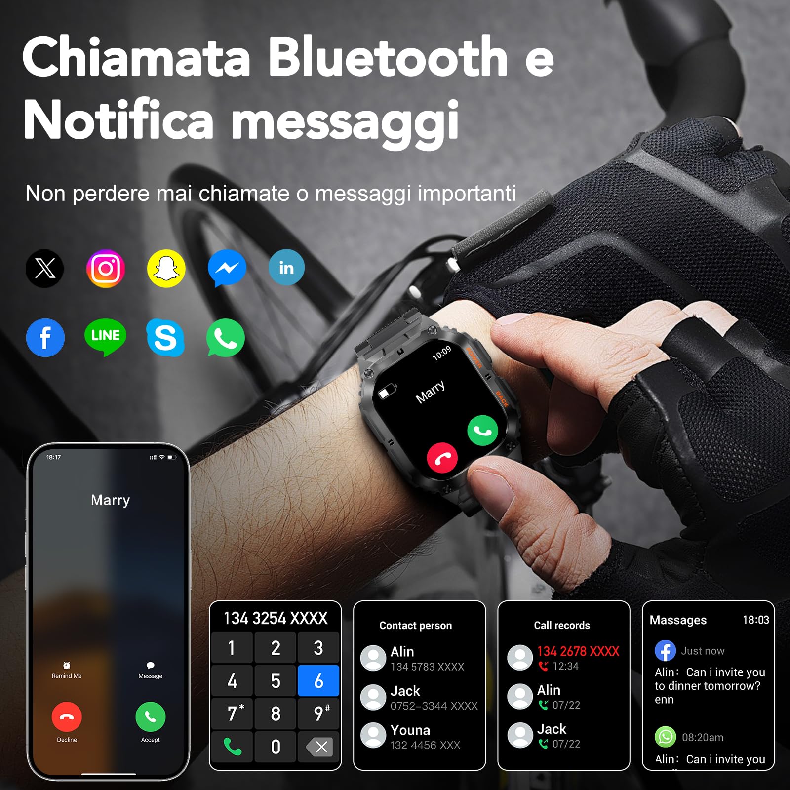 MEGALITH Smartwatch Uomo Chiamate Whatsapp: Orologio da Polso Android iOS Compatibile - Fitness Tracker Smart Watch Contapassi Nero