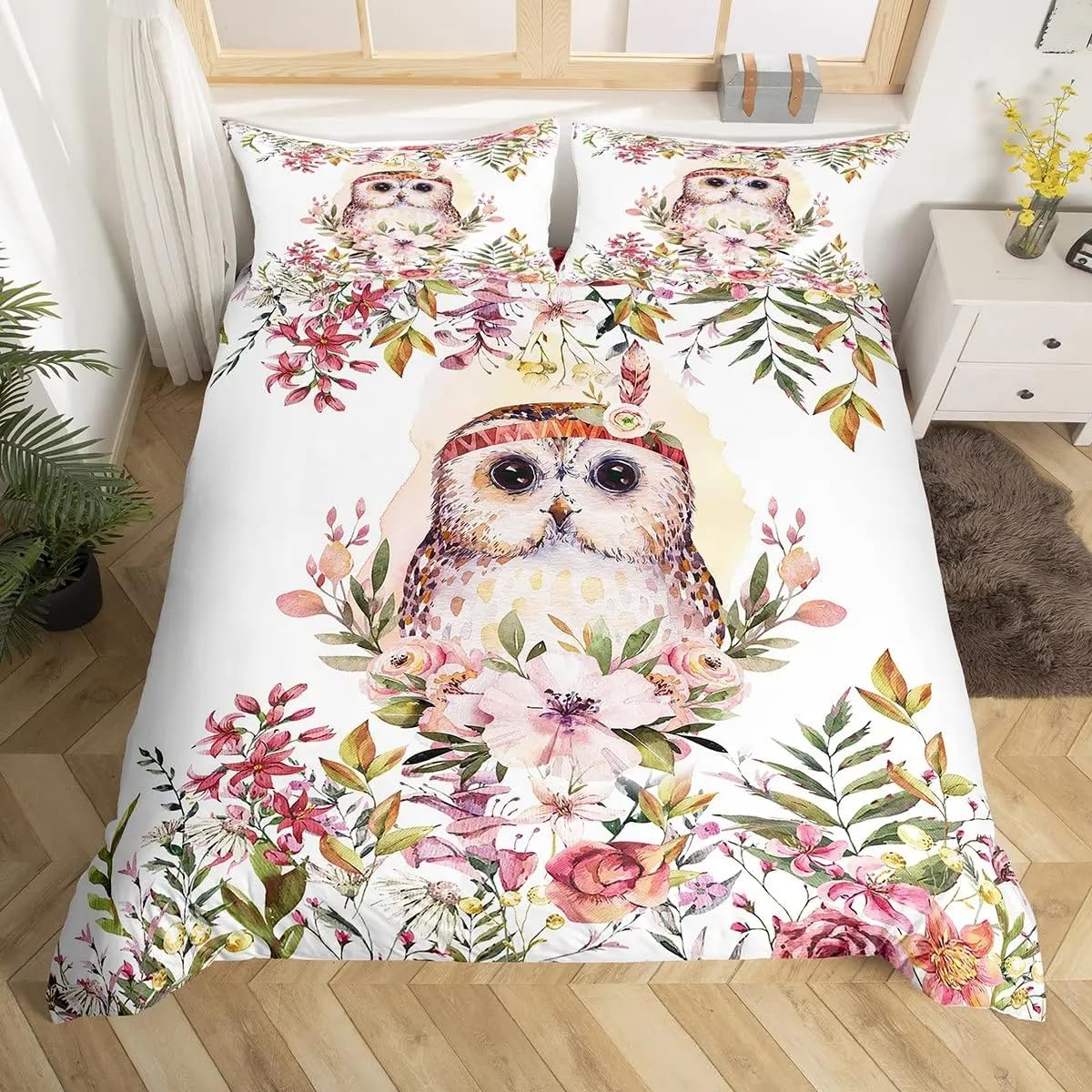 Qbidcsx Multicolor Bedding Double Bed Set Owl Bedding Double Bed Set - Microfibre Quilt Cover 230X220 Cm - Comforter Cover With 2 Pillowcases(Double)