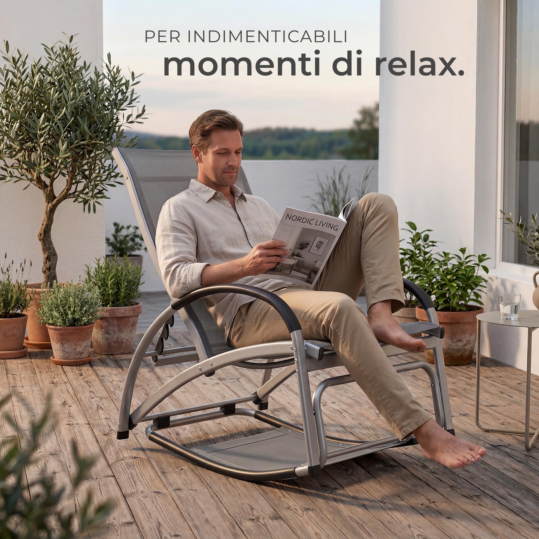 tectake® Set da 2 lettino prendisole 2in1, funzione sedia dondolo, schienale regolabile, struttura alluminio, superficie traspirante, sdraio da giardino, sedia a sdraio pieghevole - Antracite