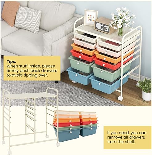 Miniatura 6 de Giantex Carrito de almacenamiento con ruedas de 12 cajones, herramientas para álbum de recortes, organizador escolar de oficina (Macaron)