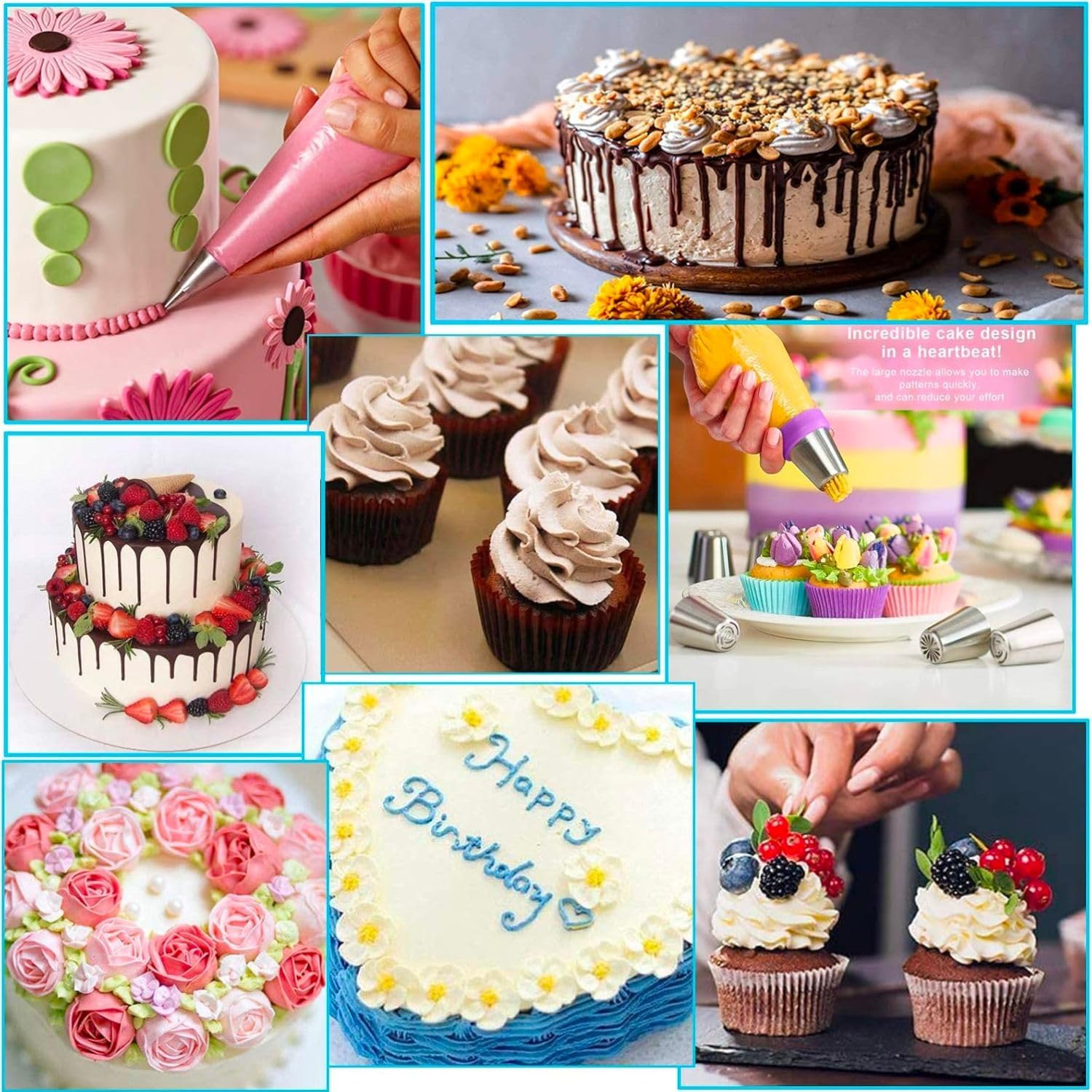 Tingjia Kit di strumenti per decorare torte: 274 accessori da forno con custodia, set di sac à poche e punte per glassa, set per cupcake, biscotti, glassa, fondente, panetteria, per adulti e