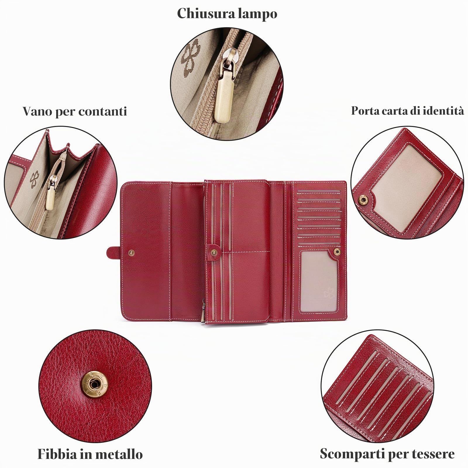 SENDEFN Portafoglio Donna Grande Blocco RFID Portafogli Donna Porta Tessere di Grande Capacità per Carte di Credito con Scomparti a Zip
