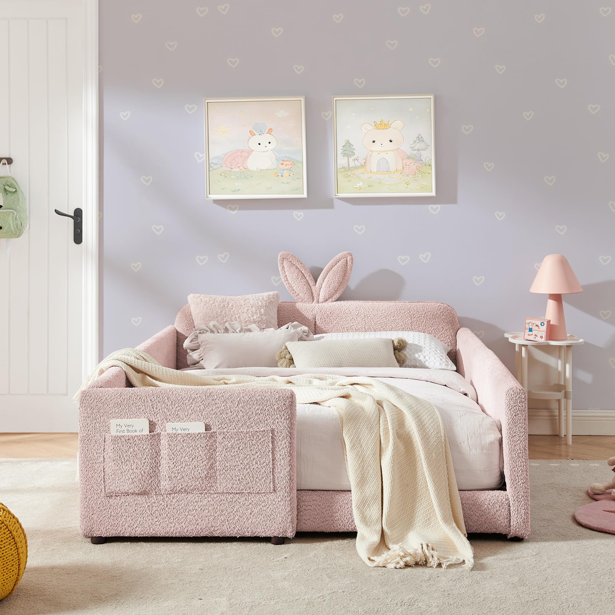 KEIKI Full Size Upholstered Platform Bed with Rabbit Ear Headboard