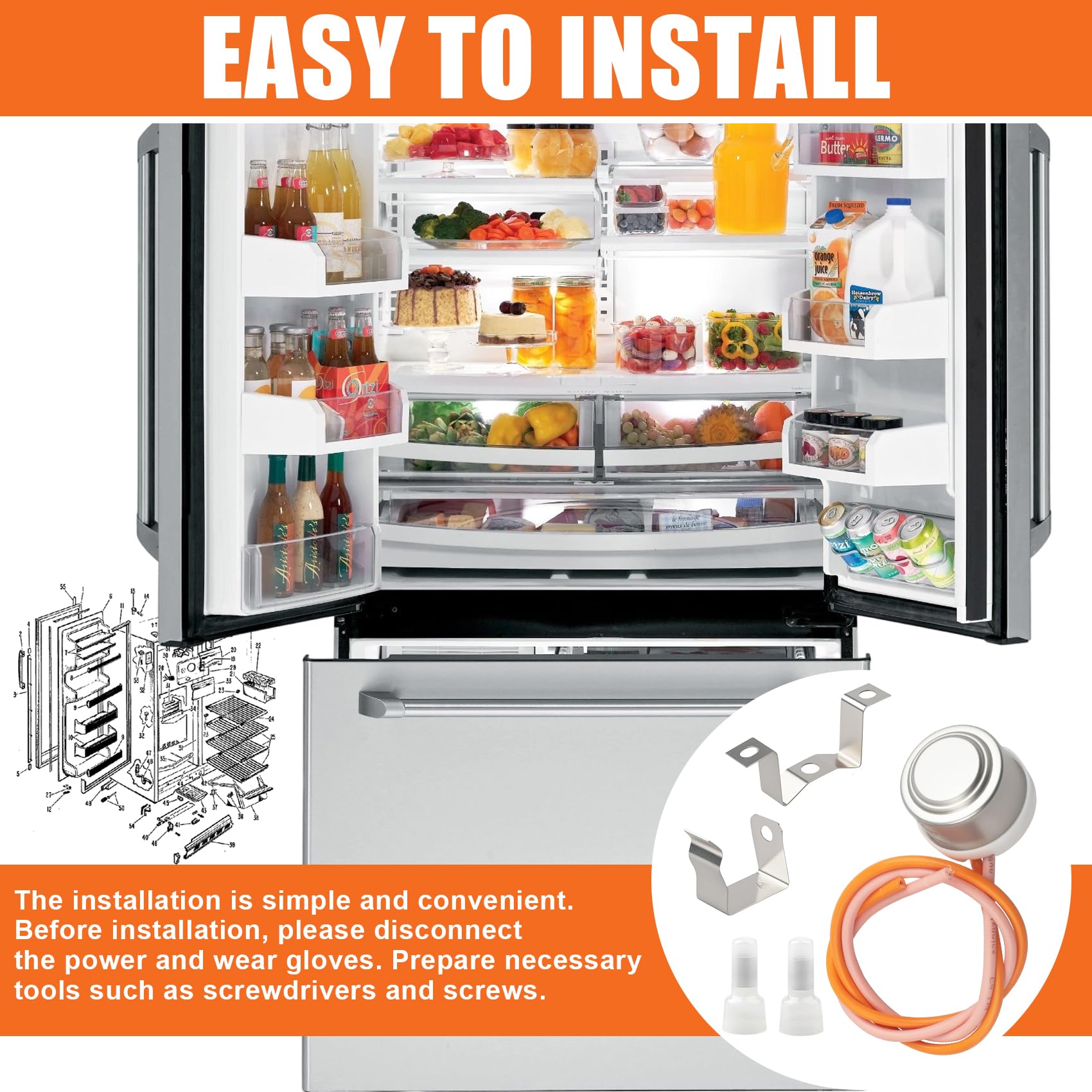 WR50X60, CKDR50X60X - Termostato bimetálico de descongelación para refrigeradores GE, compatible con la mayoría de las marcas principales