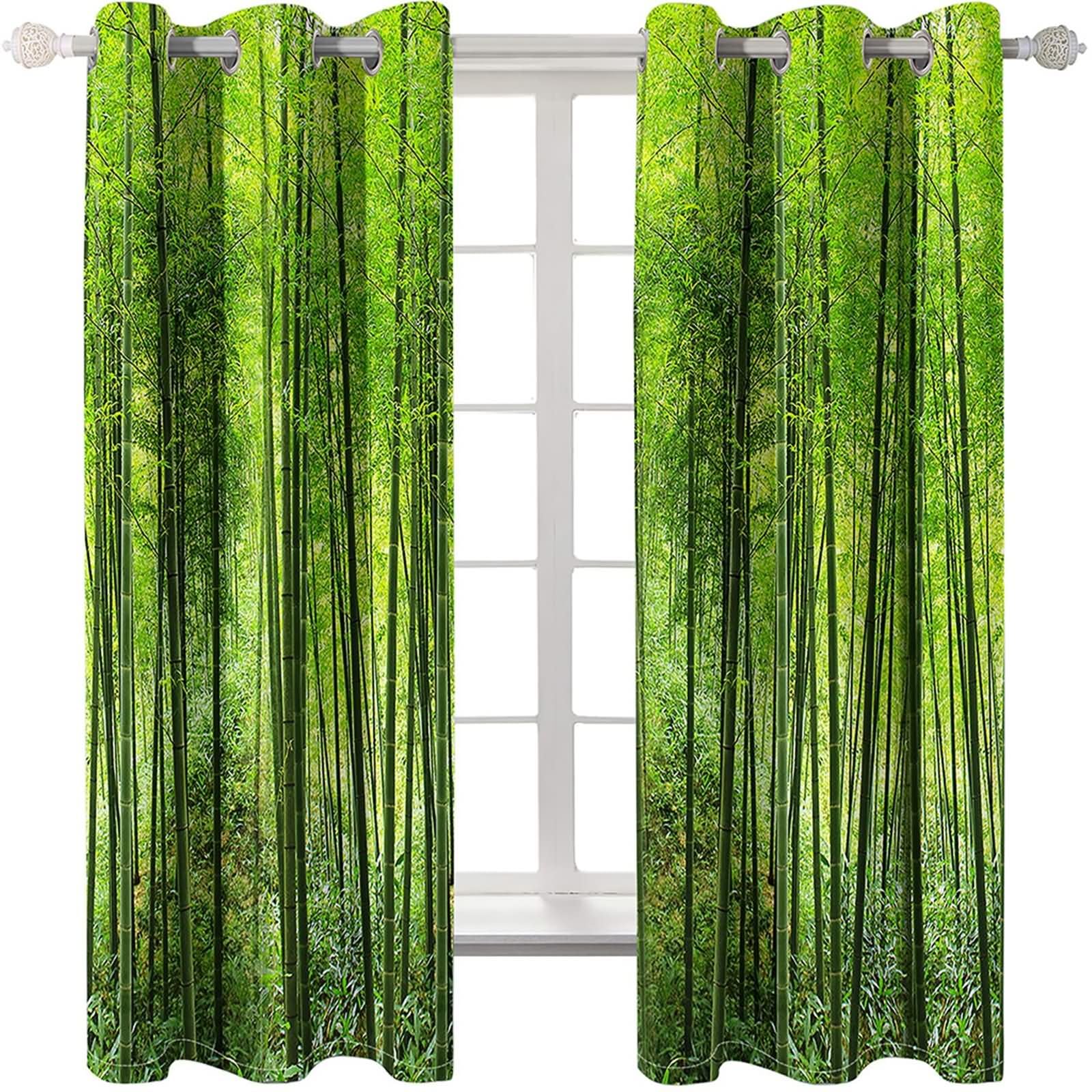 Homxi Curtain for Balcony Blackout 2 Panels Set,2 x 54W x 72H in,Curtain Panel Grommet Trees Scenery Green Curtains for Balcony