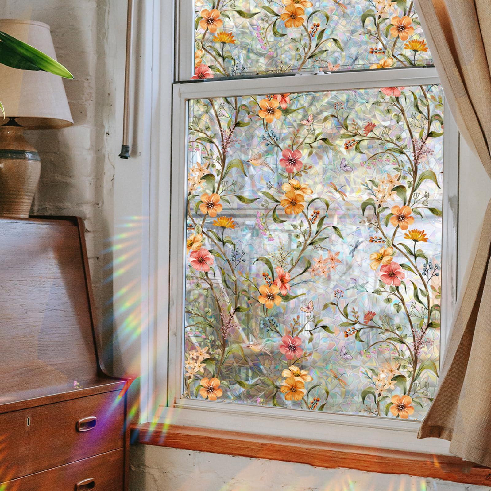 Colorful Floral Bouquet Window Sticker, Flower Window Clings for Glass Windows, Cut to Size Freely Windows Wall Sticker, Floral Window Sticker Double Sided for Home Office Decor (D-40 * 100cm)