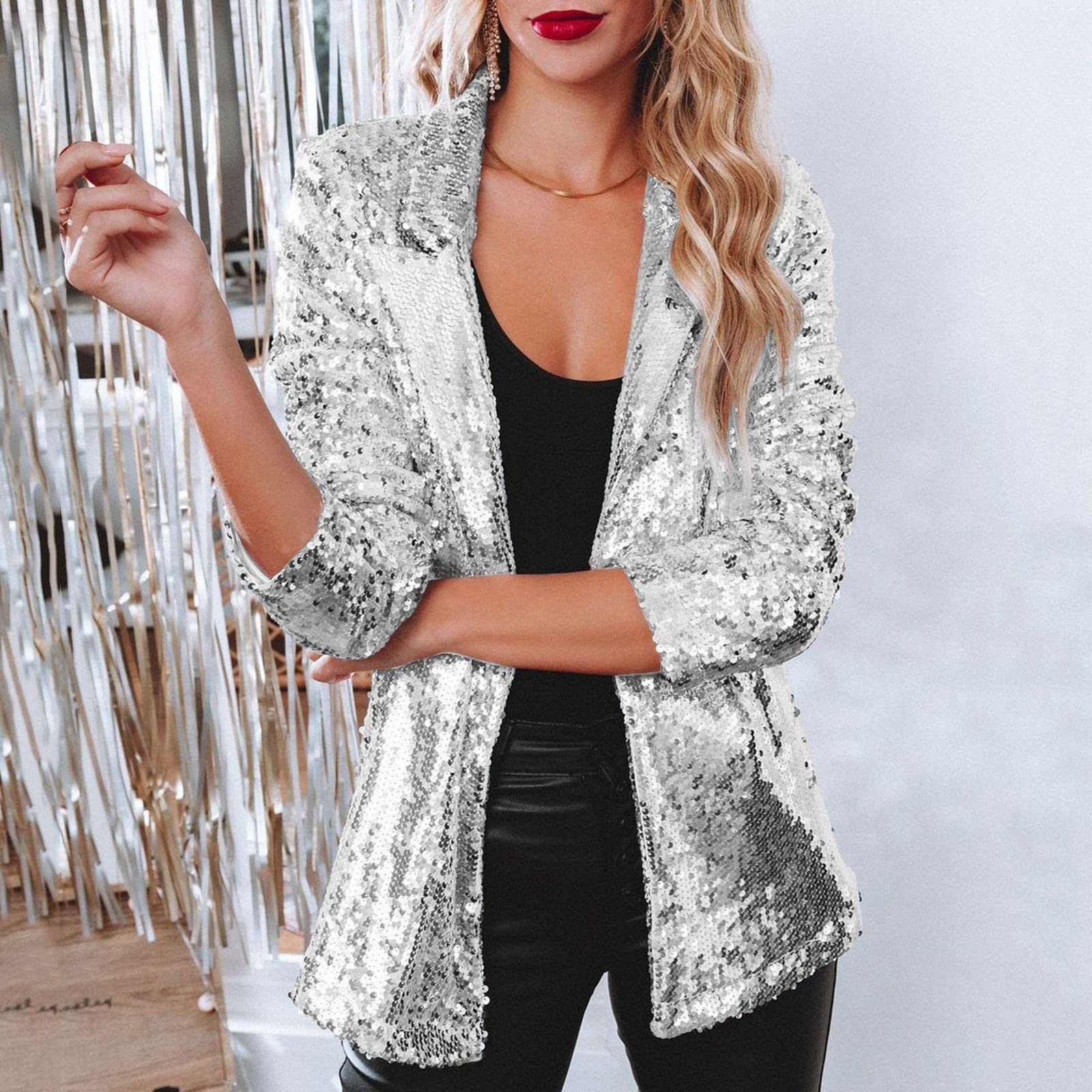 Blazer Décontracté à Revers à Paillettes pour Femmes Veste Pailletée Personnalisée à Manches Longues pour Femmes Adaptée Aux Dîners
