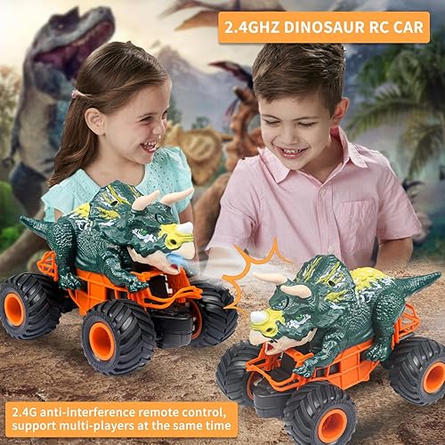 Miniatura 9 de ZDCZ Juguetes de dinosaurio para niños de 3-5-7, 8-12, juguetes de automóvil de dinosaurio a control remoto, camiones monstruo de control remoto,