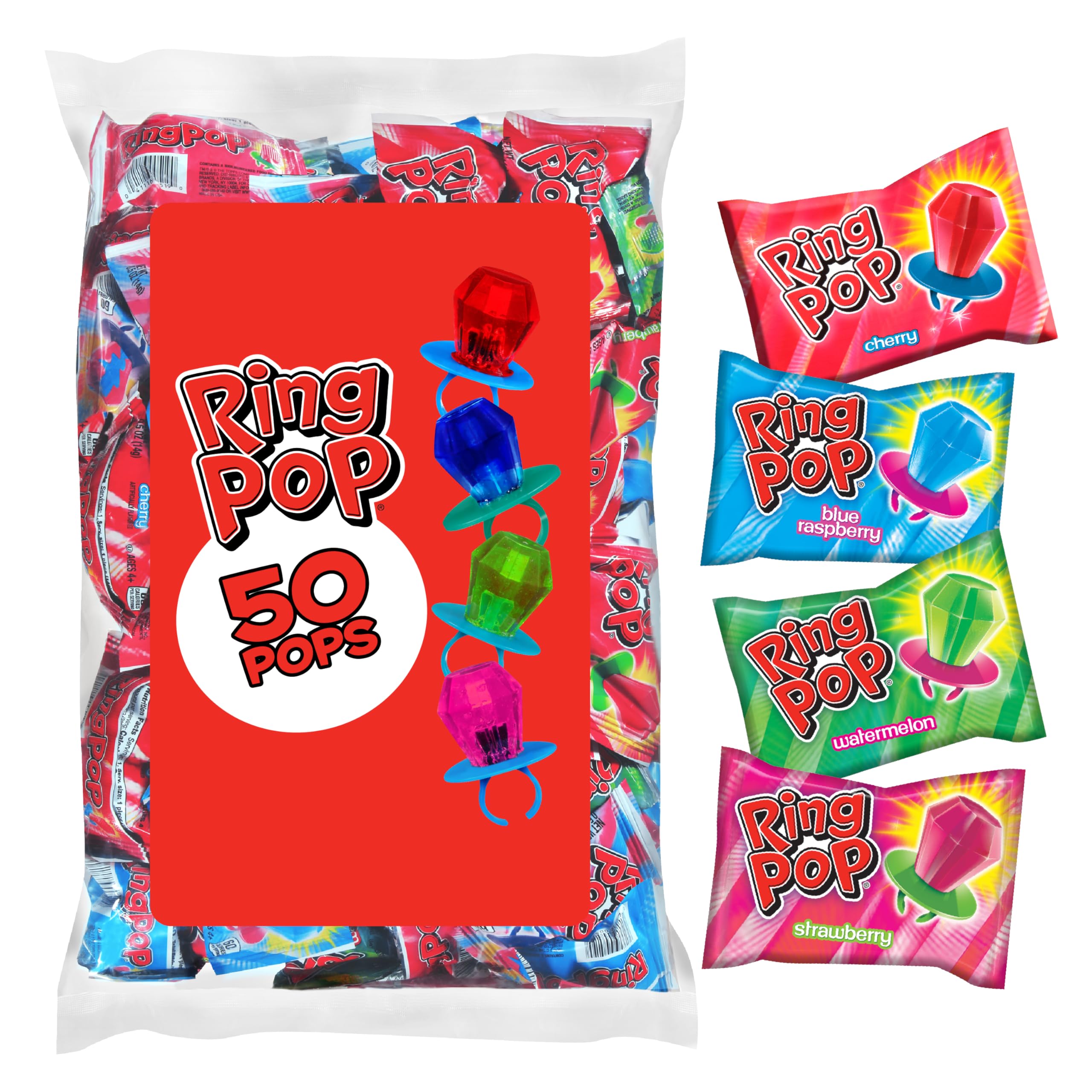 - Ring Pop Candy, Easter Lollipops, 50 Ct Party Favors in Assorted Fruity Flavors - Full Size, Fun Hard Candy For Birthday Parties, Party Favors, Easter Basket Stuffers, Egg Fillers, Gifts for Kids
