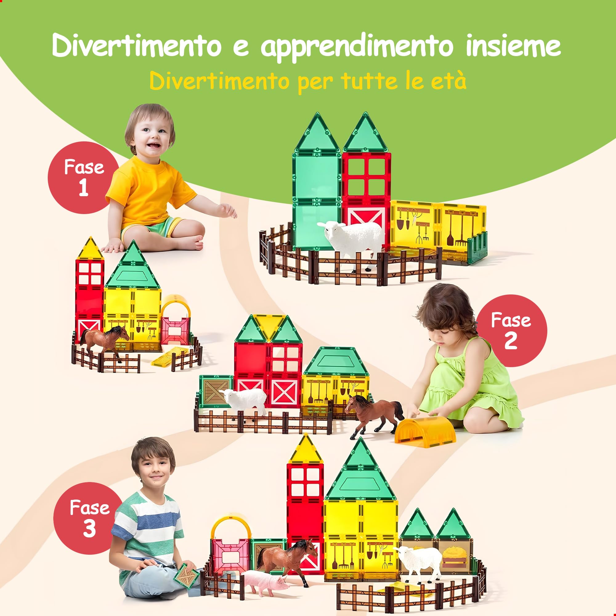 Olvy Blocchi magnetici Montessori Giocattoli – 80 Piastrelle magnetiche per bambini – Giocattolo da costruzione magnetico a partire dai 3 anni – Smart Playground mattoncini magnetici per bambini