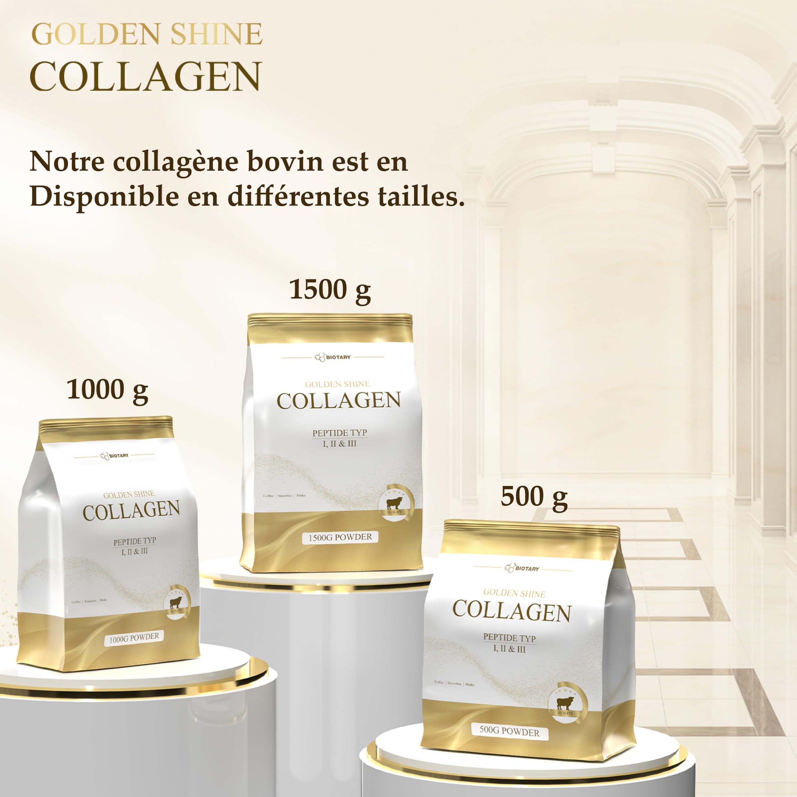 Collagène en Poudre 1000 g 100% hydrolysat de collagène pur peptides de types 1, 2 et 3 excellente solubilité goût neutre formule de pure qualité contrôlée