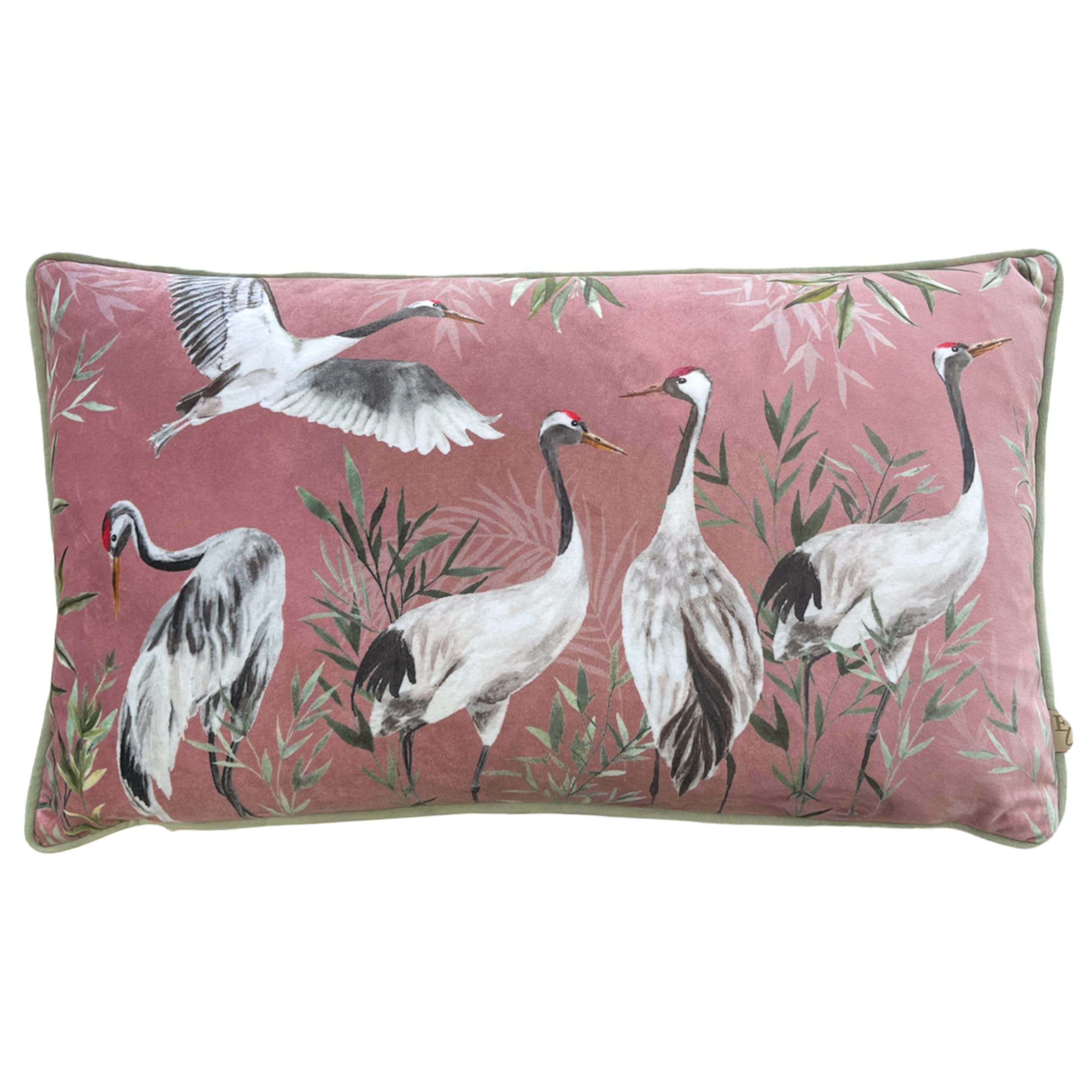 Wylder Orient Cranes Digitally Printed Velvet Feather Filled Cushion