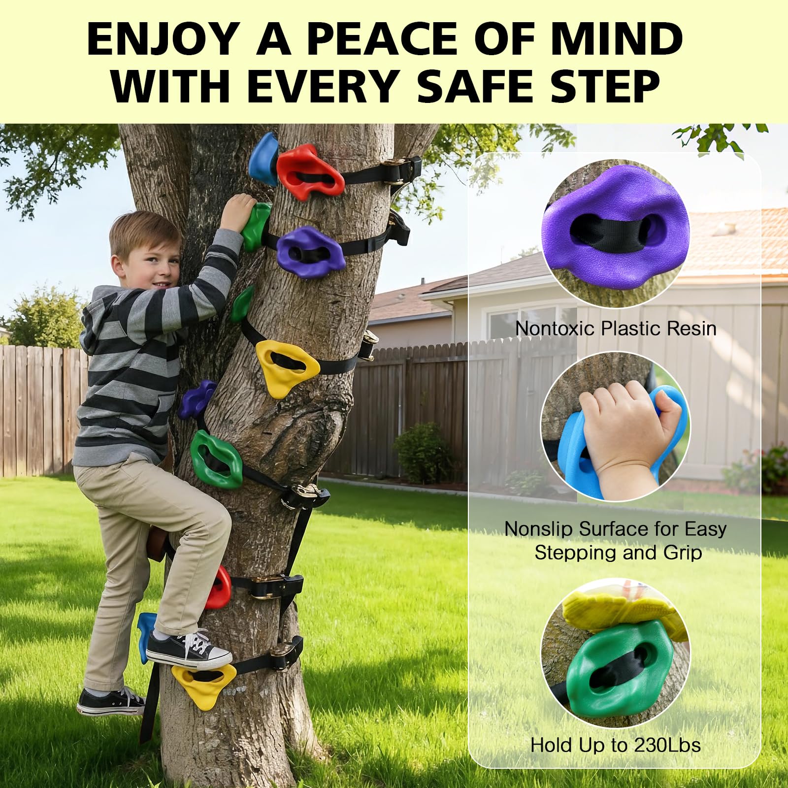 TOPNEW 12 soportes de escalada de árboles Ninja para trepador de árboles, kit de escalada de árboles con escalera de cuerda de 6.6 pies para entrenamiento al aire libre de la carrera de obstáculos