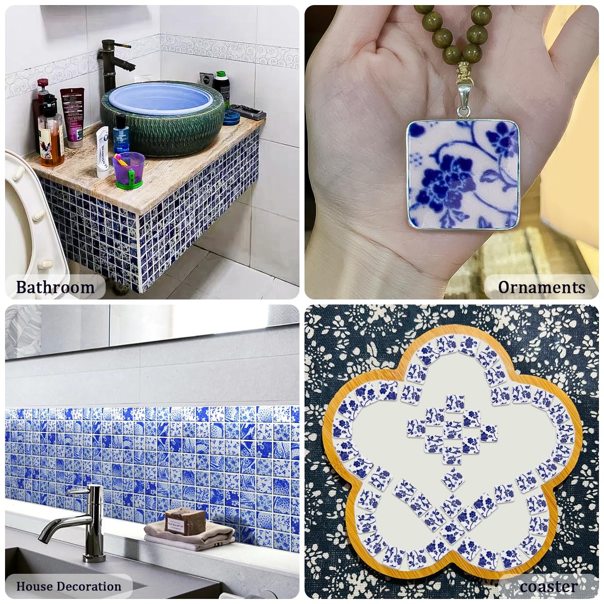 121 piastrelle quadrate in porcellana da 2,5 x 2,5 cm, mosaico in ceramica blu e bianco, per fai da te, casa, bagno, vaso, pavimento, piscina, vasi di fiori decorativi