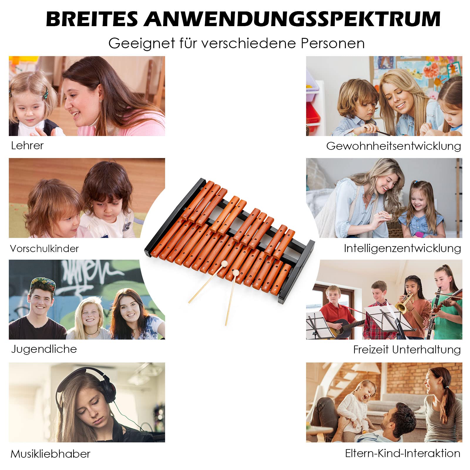 COSTWAY 25 Noten Xylophon Glockenspiel, Musikinstrument Holz, mit 2 Schlägeln & Tragetasche, Percussion Geeignet für Kinder und Erwachsene, Braun+Schwarz