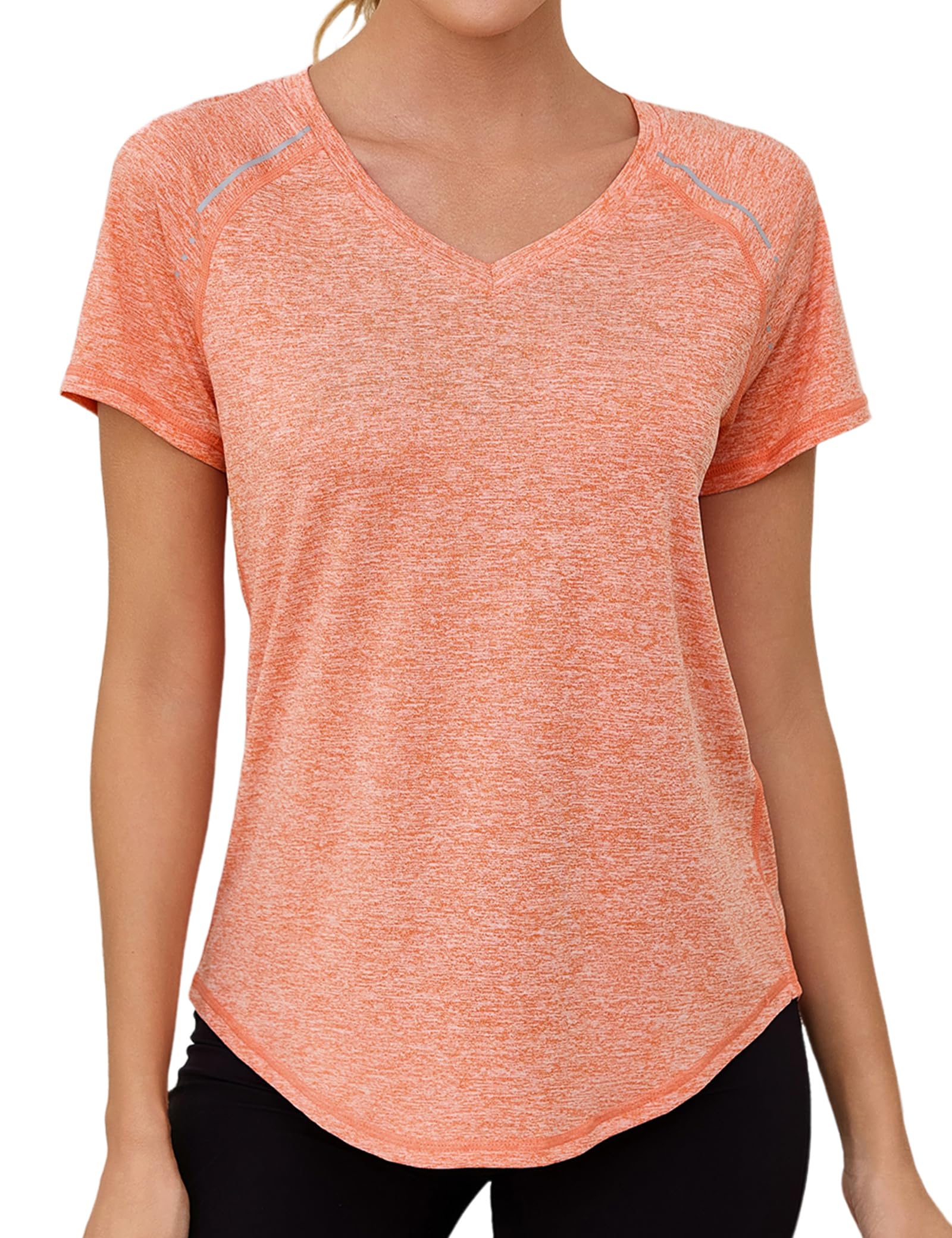 Gyabnw Damen Sport Fitness T-Shirt Kurzarm V-Ausschnitt Atmungsaktiv Funktionsshirt Leichtes Sport Oberteile Damen Top Für Fitness