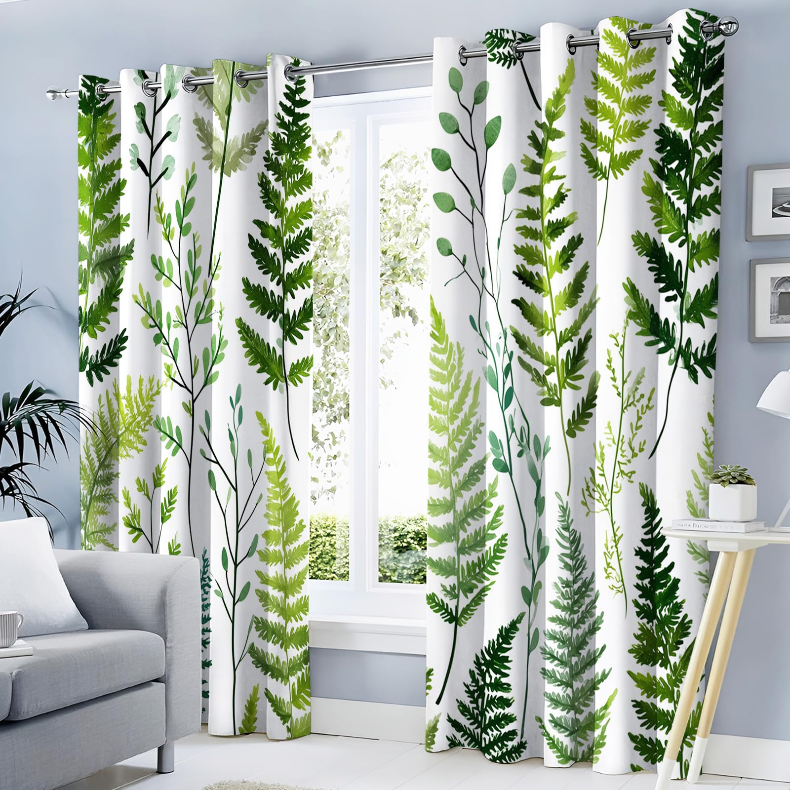 Rideau occultant vert 117x137 cm motif feuille lot de 2 pour la chambre