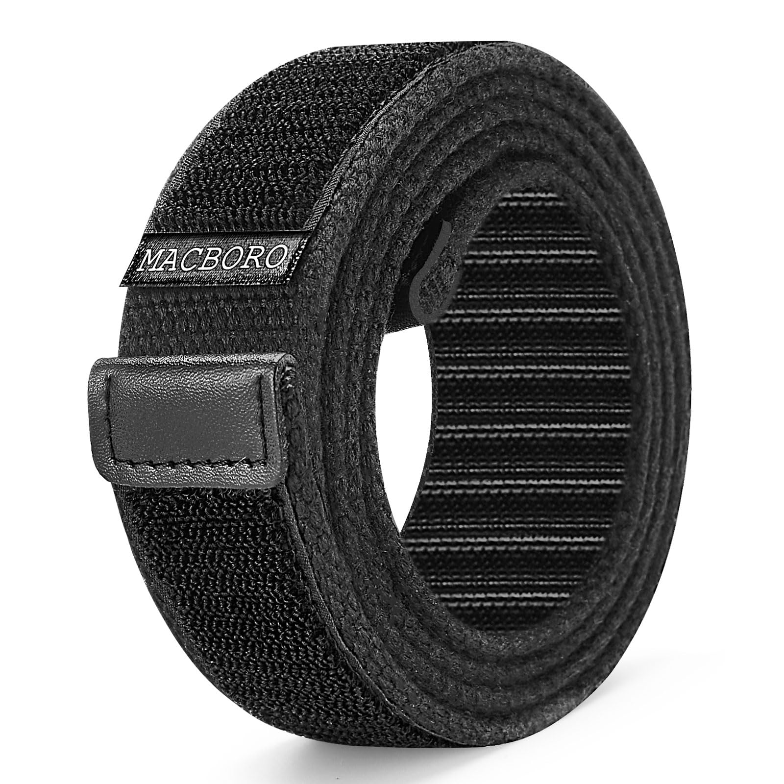 MACBORO Nickel Free Non Metal Tsa Approved Hypoallergenic Airport Security Belts for Men No Scratch Without Buckle Belt Mechanic Black Nylon Belt