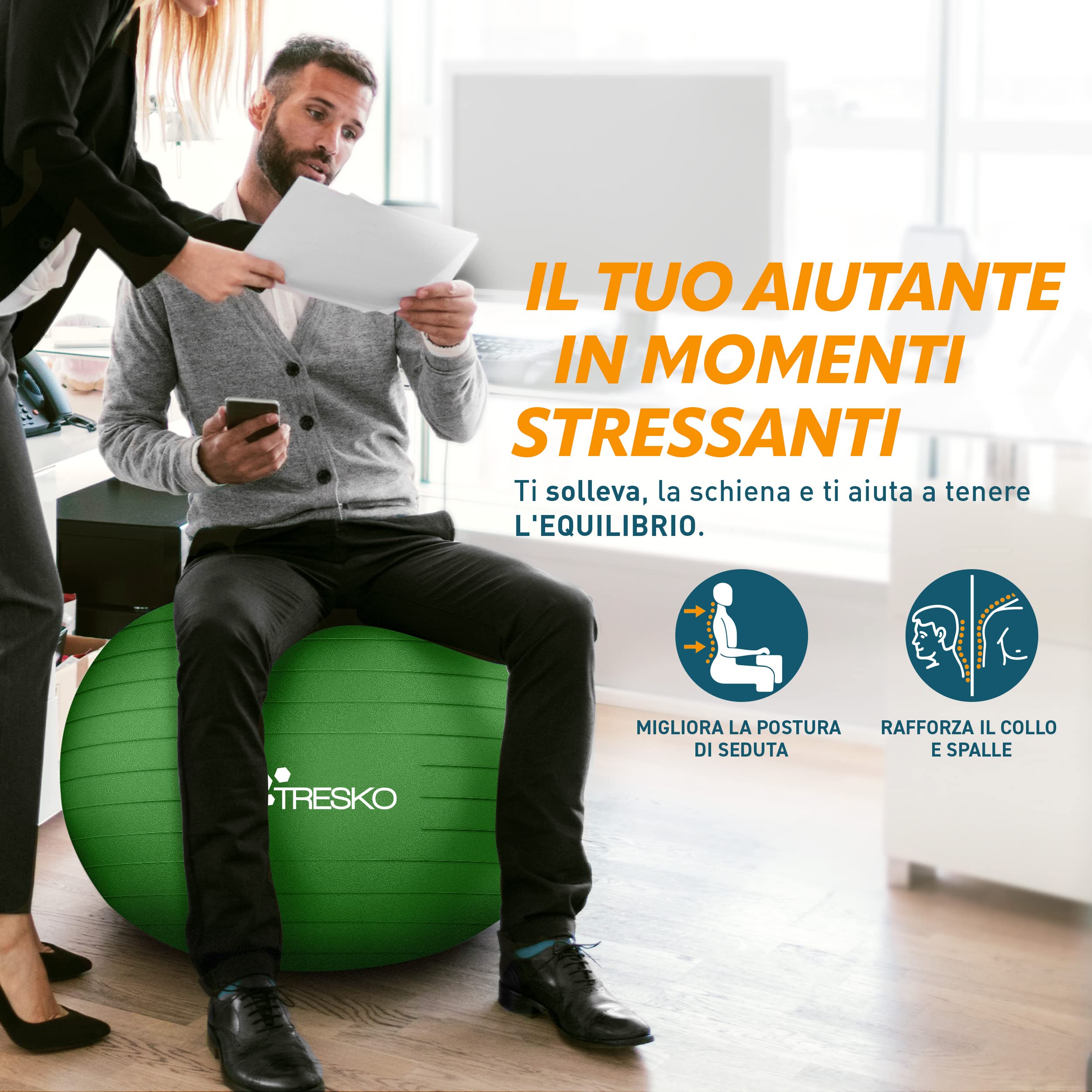 TRESKO Palla Fitness, Palla Pilates Anti-Scoppio 55cm/65cm/75cm/85cm Palla da Ginnastica con Pompa Rapida per Fitness Yoga e Pilates