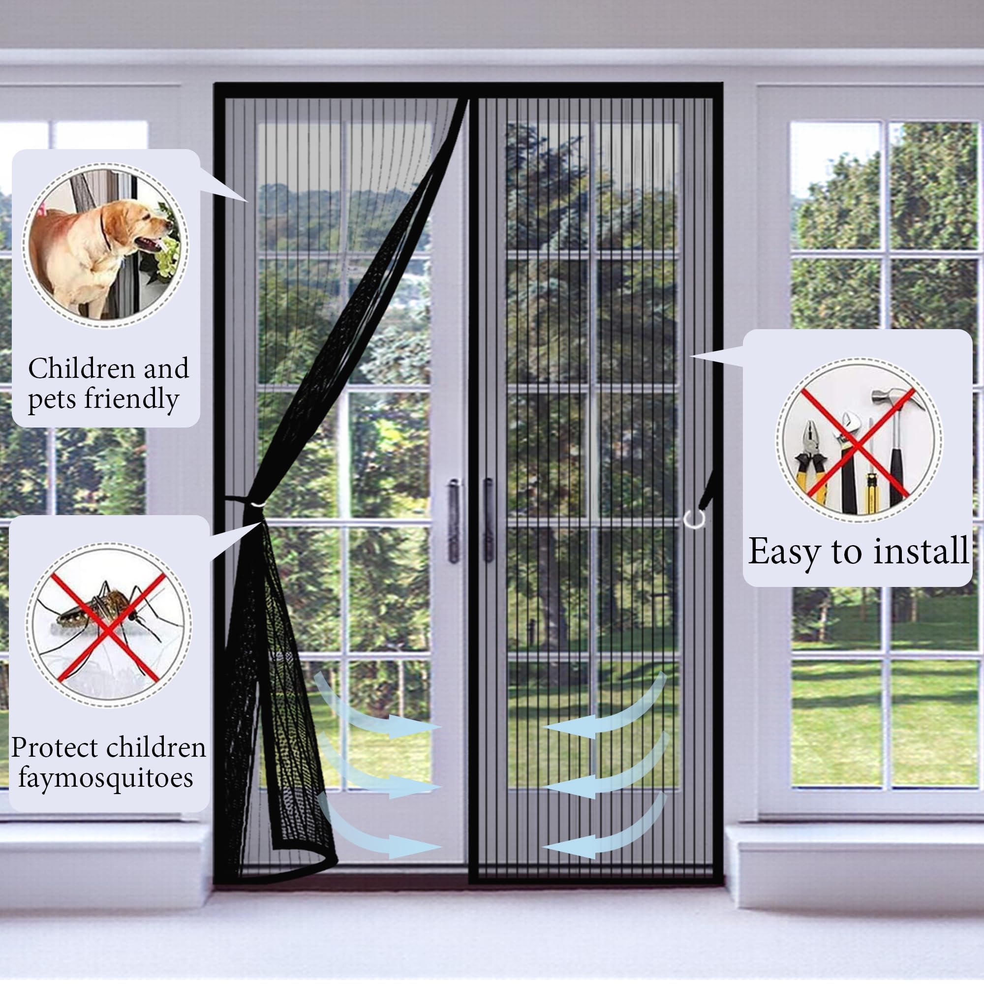 Porta Magnetica per Zanzariera 138 x 224 cm Facile da Montare Tenda Magnetica Zanzariera per Porte D'Ingresso, Finestra, Nero