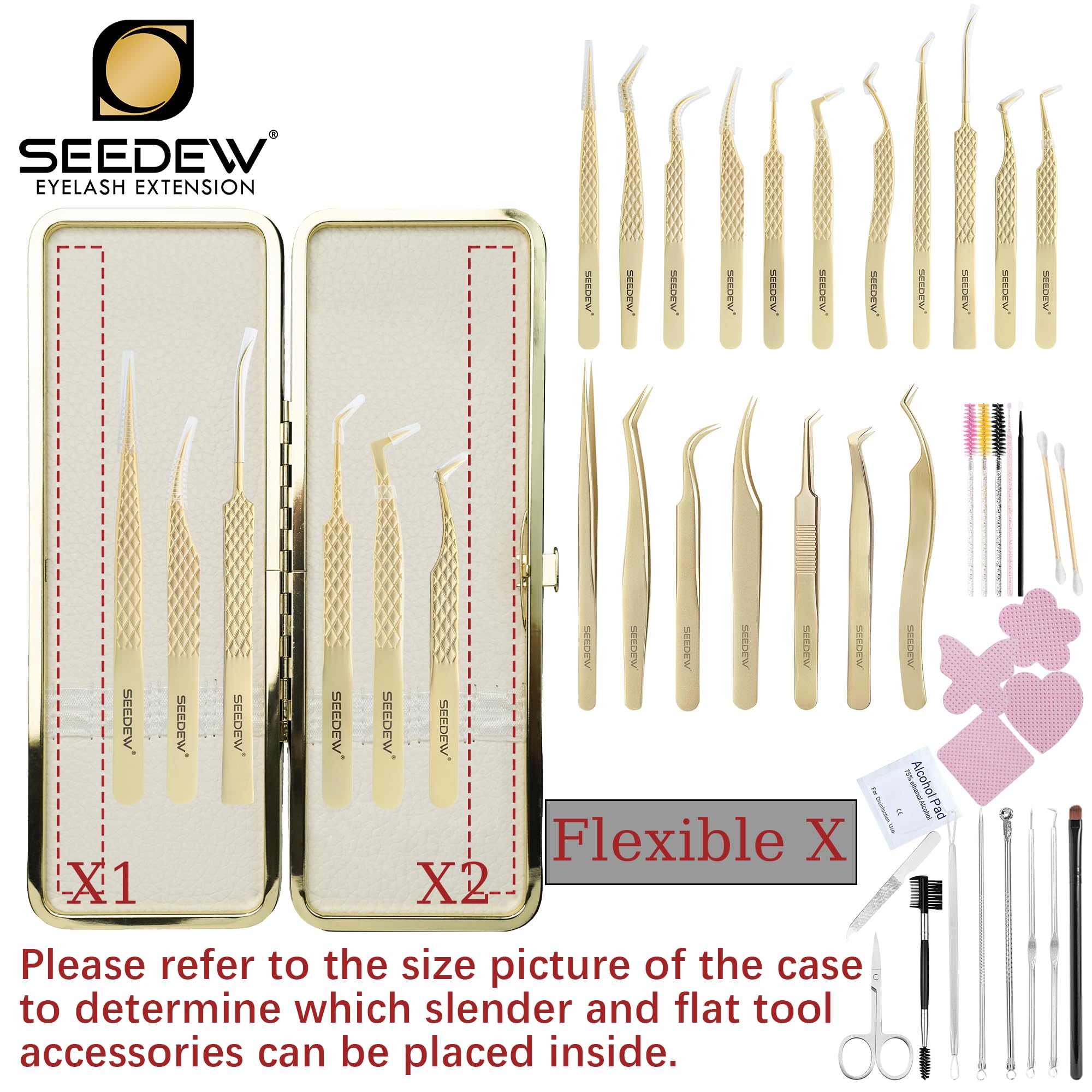 Set di pinzette per extension per ciglia (1 custodia + 6 pinzette) G-01+04+05+06+09+10, pinzette di precisione a punta con griglia e punta in fibra, 8 posizioni, kit organizer per ciglia