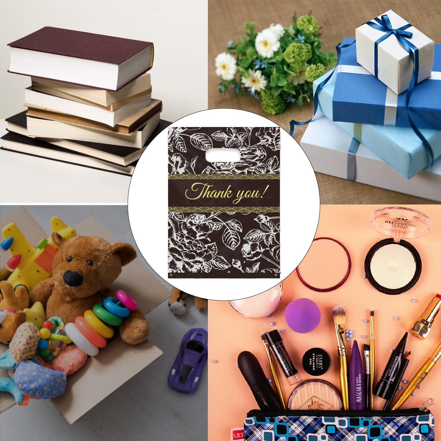 Joyhey 100 Stück 19,8 x 30 cm Kunststoff-Merchandise-Beutel, Einkaufstaschen, Boutique-Taschen mit gestanzten Griffen – Thank You-4