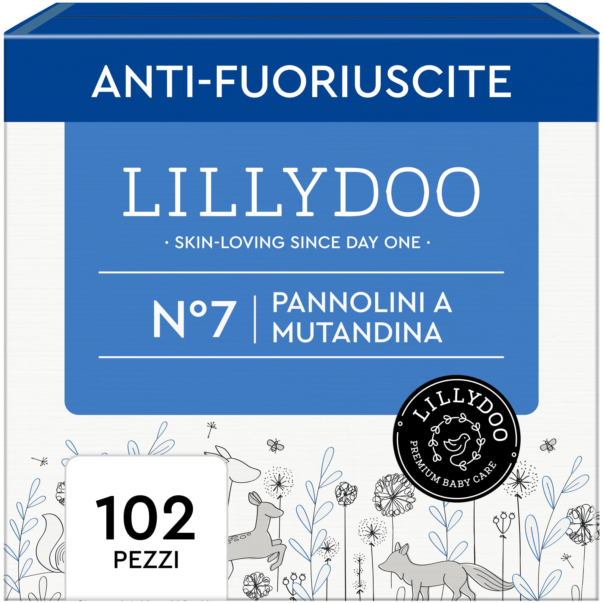 Pannolini a mutandina LILLYDOO -Taglia 7 (15+ kg), pacco scorta (102 unità), nuove tasche pipì e pupù, massima protezione, 0% profumi e lozioni, ideali per pelli sensibili, dermatologicamente testati