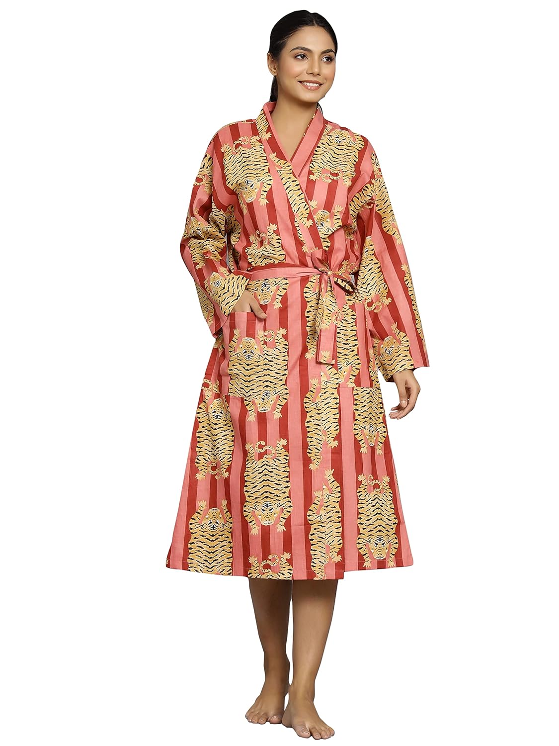 Ravaiyaa – Attitude is everything Women’s Tiger Printed Cotton Bath Robe Long Kimono Gown Dress Bikini Cover up Sleepwear (Pink Tiger) Ravaiyaa – Attitude is everything Women’s Tiger Printed Cotton Bath Robe Long Kimono Gown Dress Bikini Cover up Sleepwear (Pink Tiger)