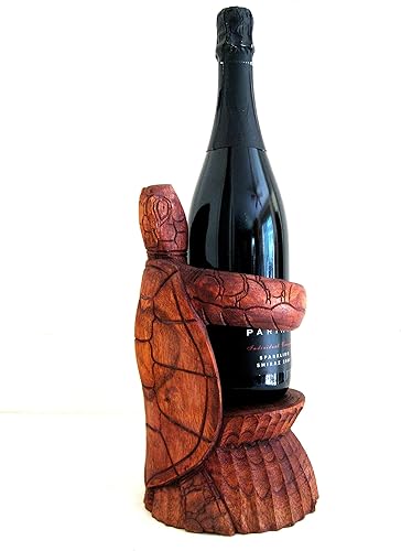 OMA Soporte para botella de vino de tortuga tallada en madera maciza Decoración de tortuga marina