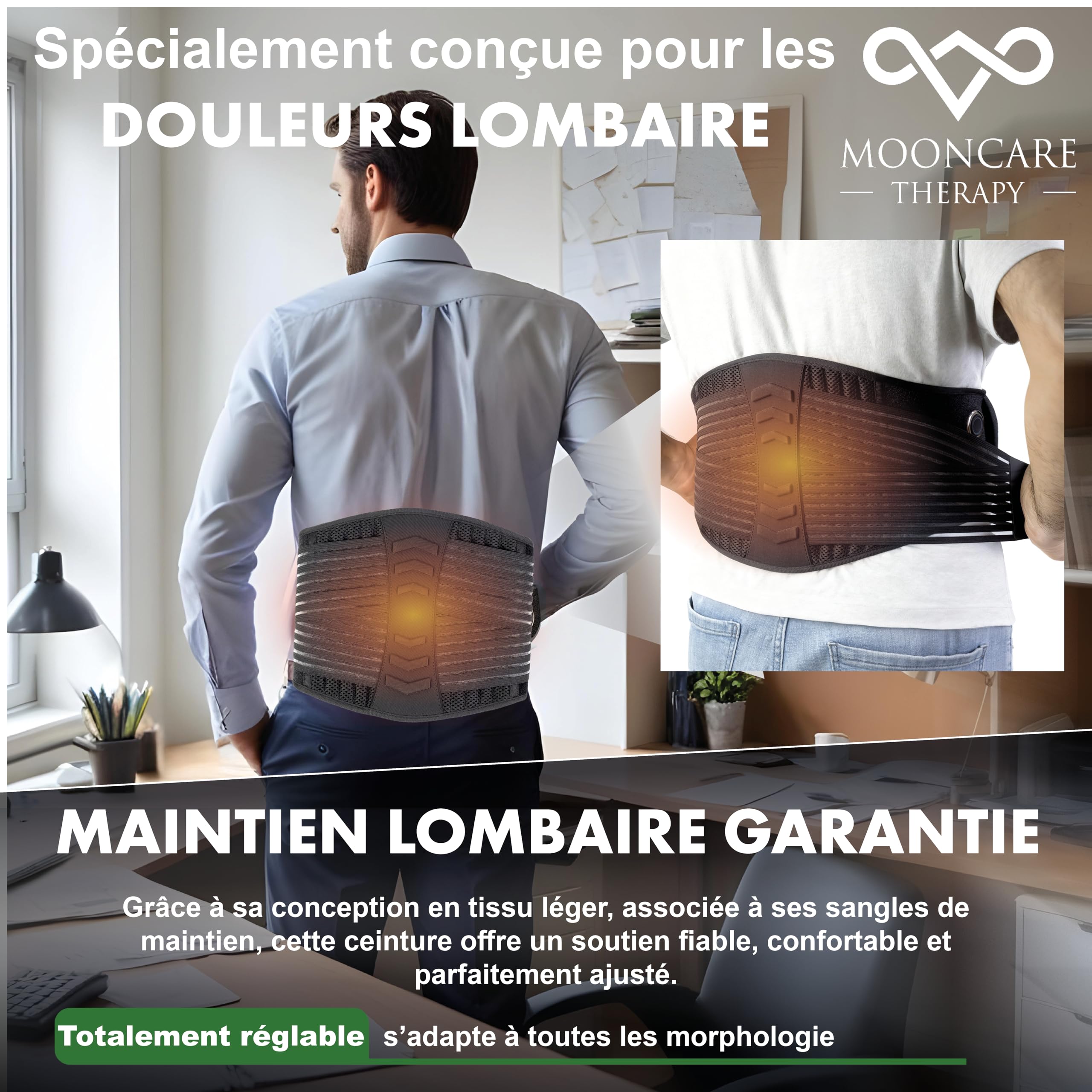 Ceinture Chauffante sans fil lombaire | Règles Douloureuses | Discrète, légère et sans fil | 3 niveaux de température | Batterie 5000mah | Du 34 au 50 (Du 34 au 50 PRO)