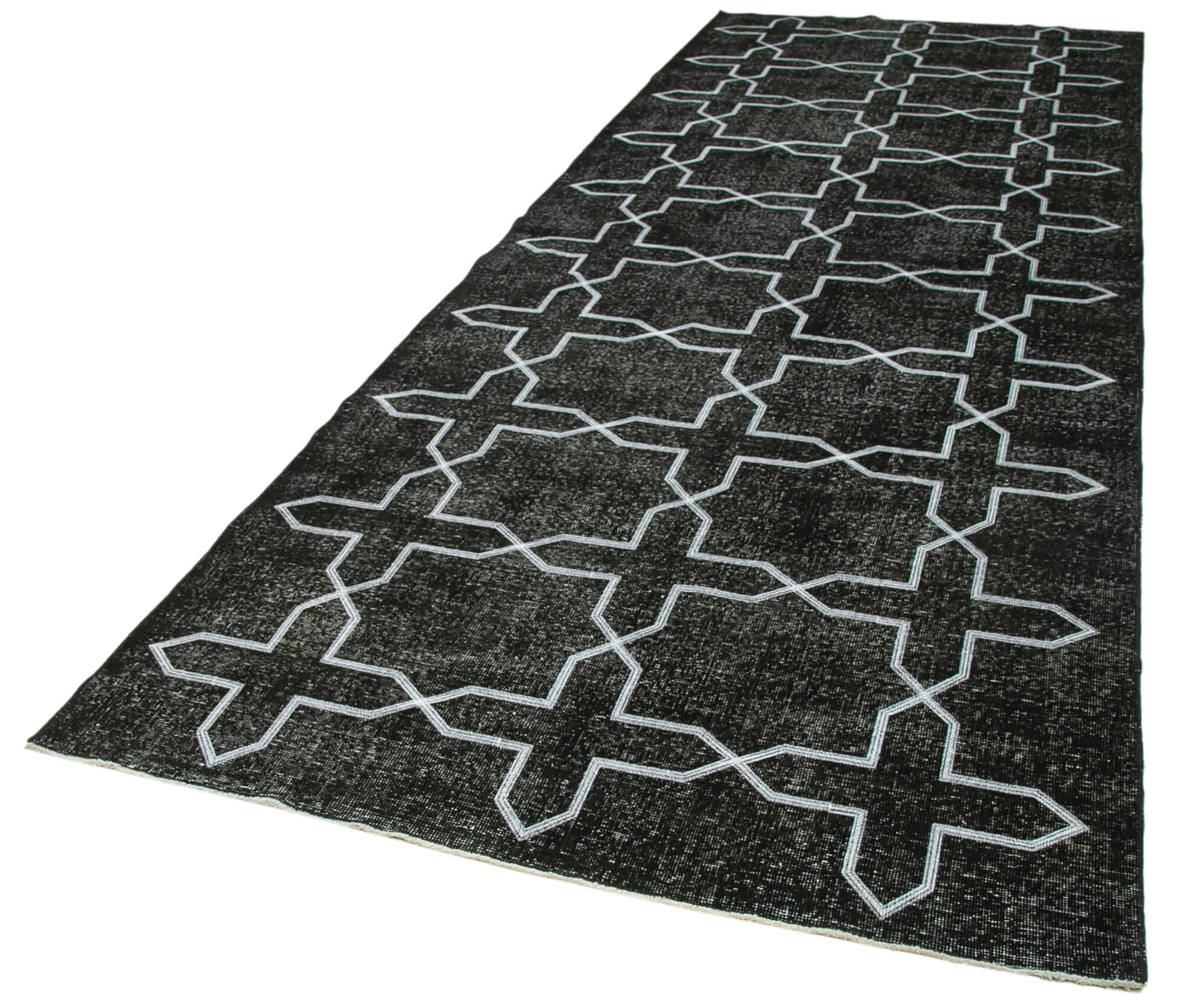 49 x 134 - 146 x 406 Cm Geometric Carpet Black Geometric Bohemian Wool Cotton Handmade Handknotted Vintage