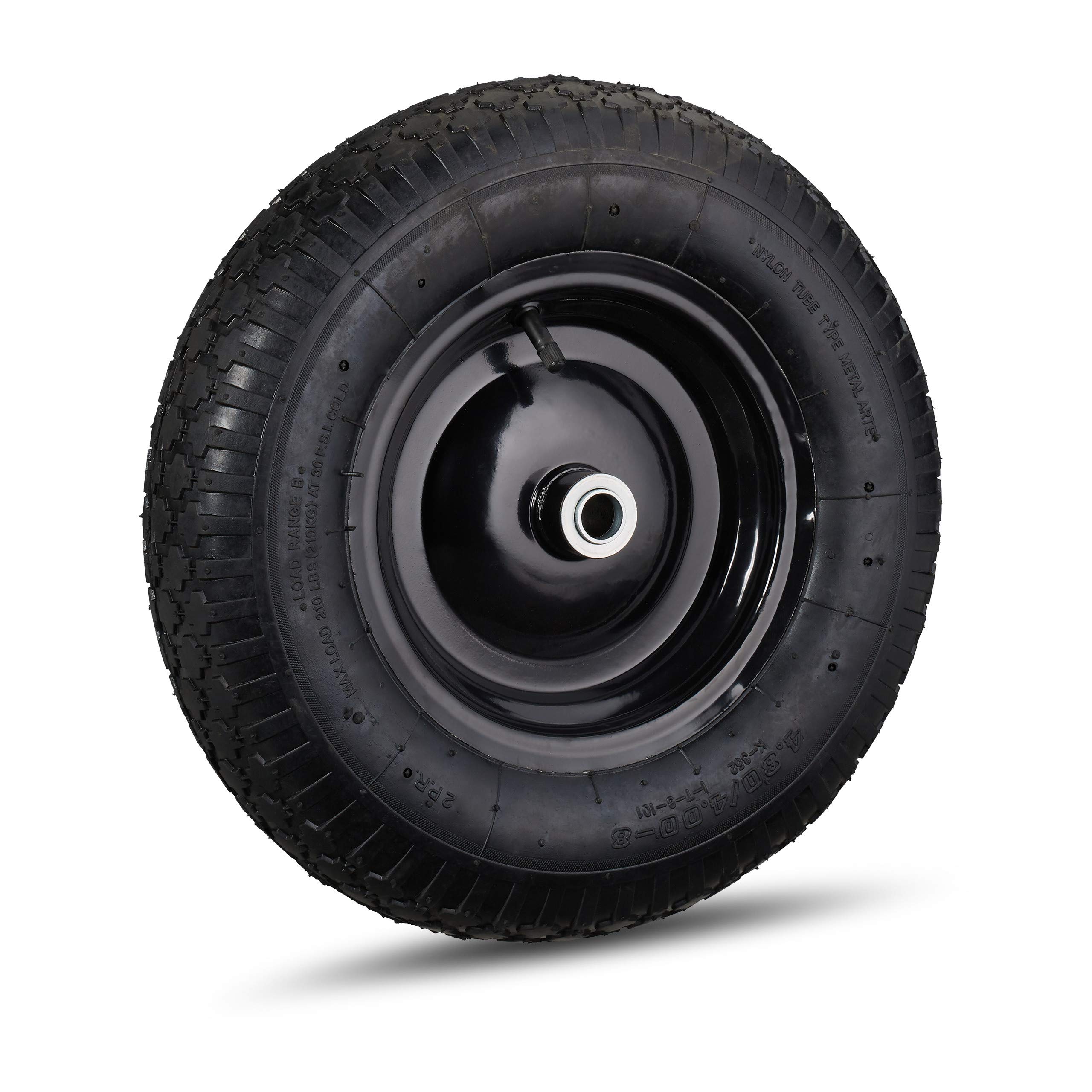 Relaxdays 2X Ruota per Carriola 4.80 4.00-8, ad Aria, Cerchione in Acciaio, con Valvola, Carico Max.120 kg, Nero