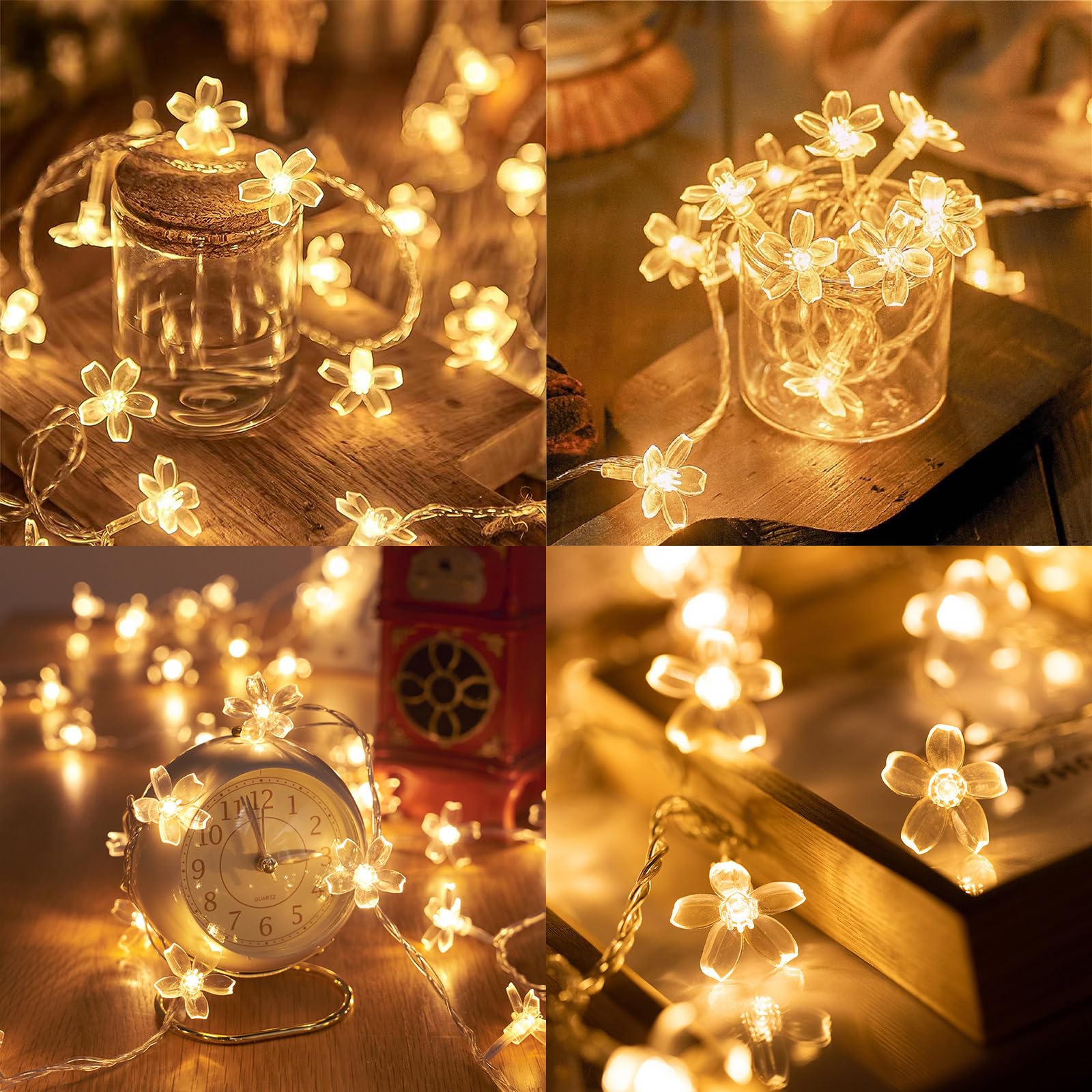ENLACE Łańcuch świetlny z kwiatami wiśni, 6 m, 40 diod LED, ciepła biel, łańcuch świetlny z kwiatami na baterie, 2 tryby świecenia i światła ciągłego, łańcuch świetlny z kwiatami do ogrodu, na wesele