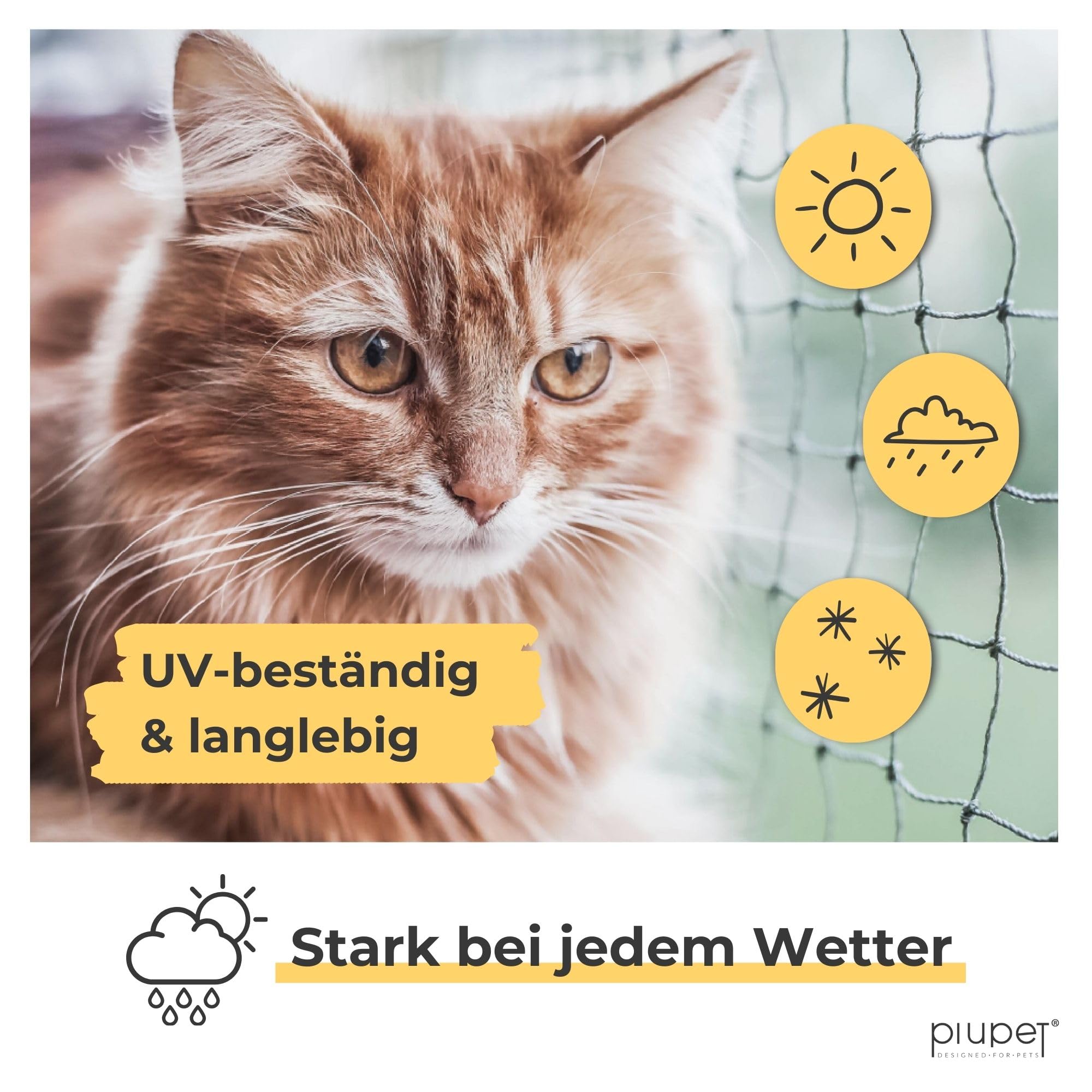 PiuPet® Katzennetz Drahtverstärkt I 8x3m I schwarz I Befestigungsset inklusive I Katzennetz für Balkon | Katzengitter Fenster | Katzen Fensterschutz