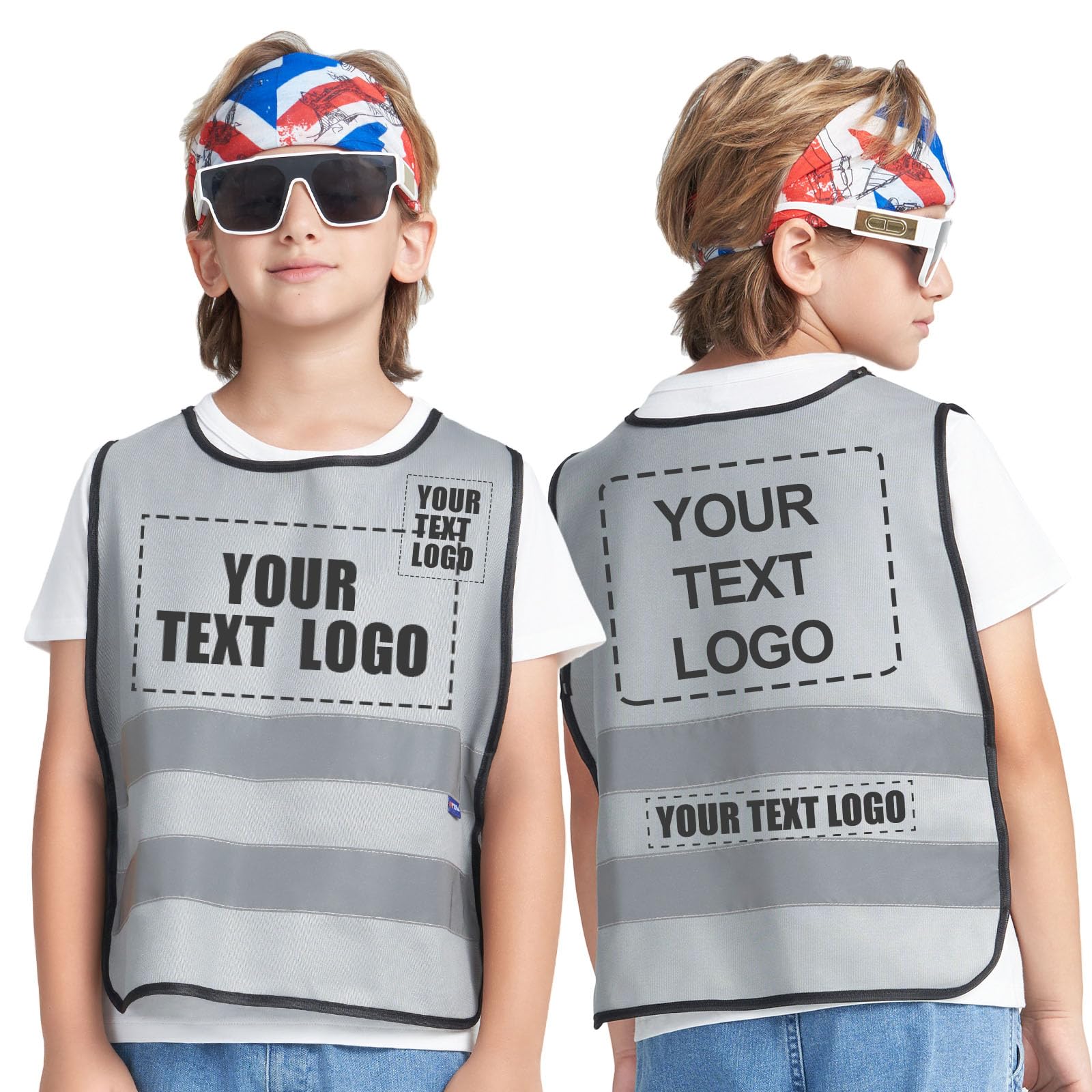 AYKRM Personalised Printed 6-9 Year Hi Vis Vests for Kids custom grey children High Visibility Reflective Vest Grey High Vis Vests Jacket