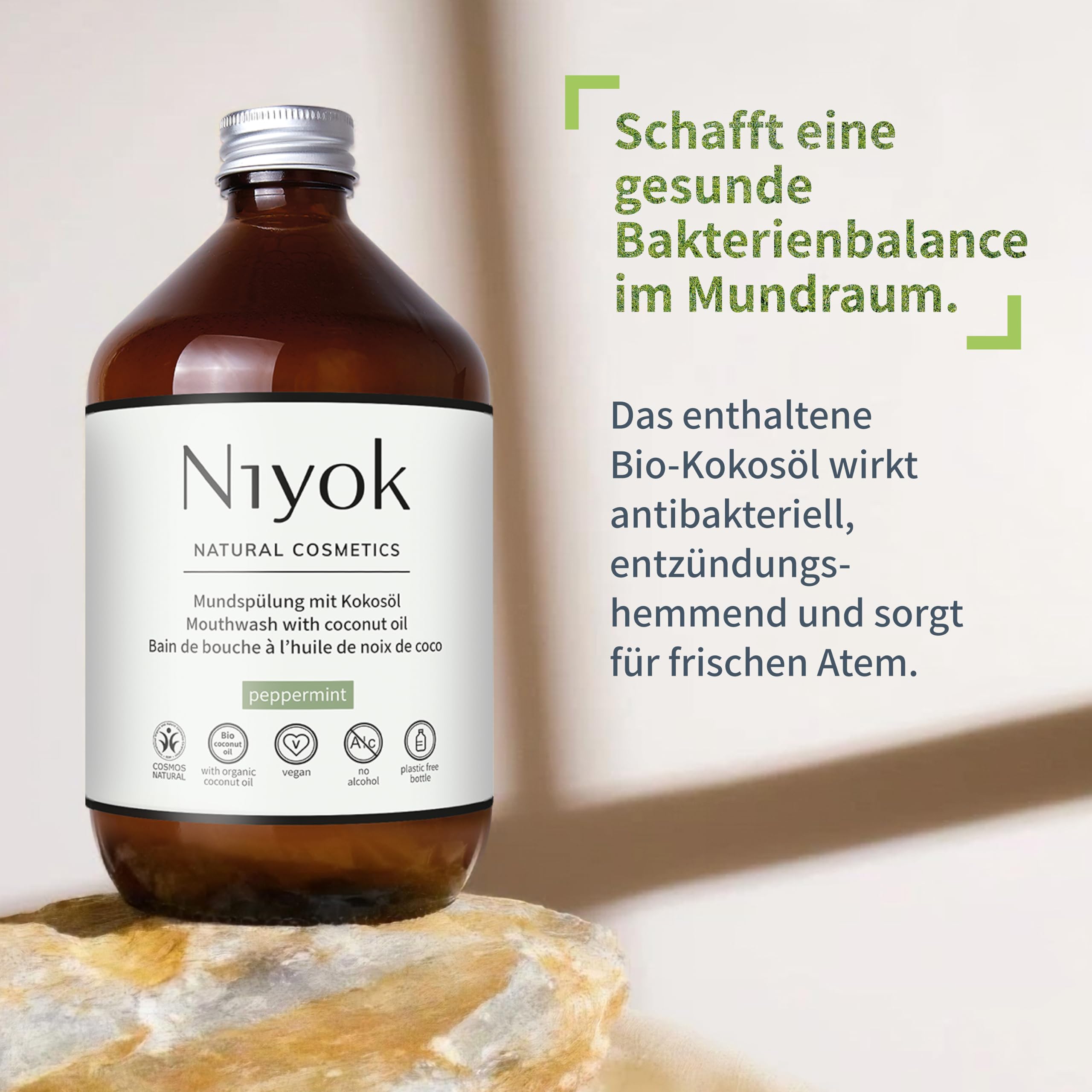 Niyok Mundspülung Pfefferminze 500ml - Alkoholfreies Mundwasser (Packung mit 4)