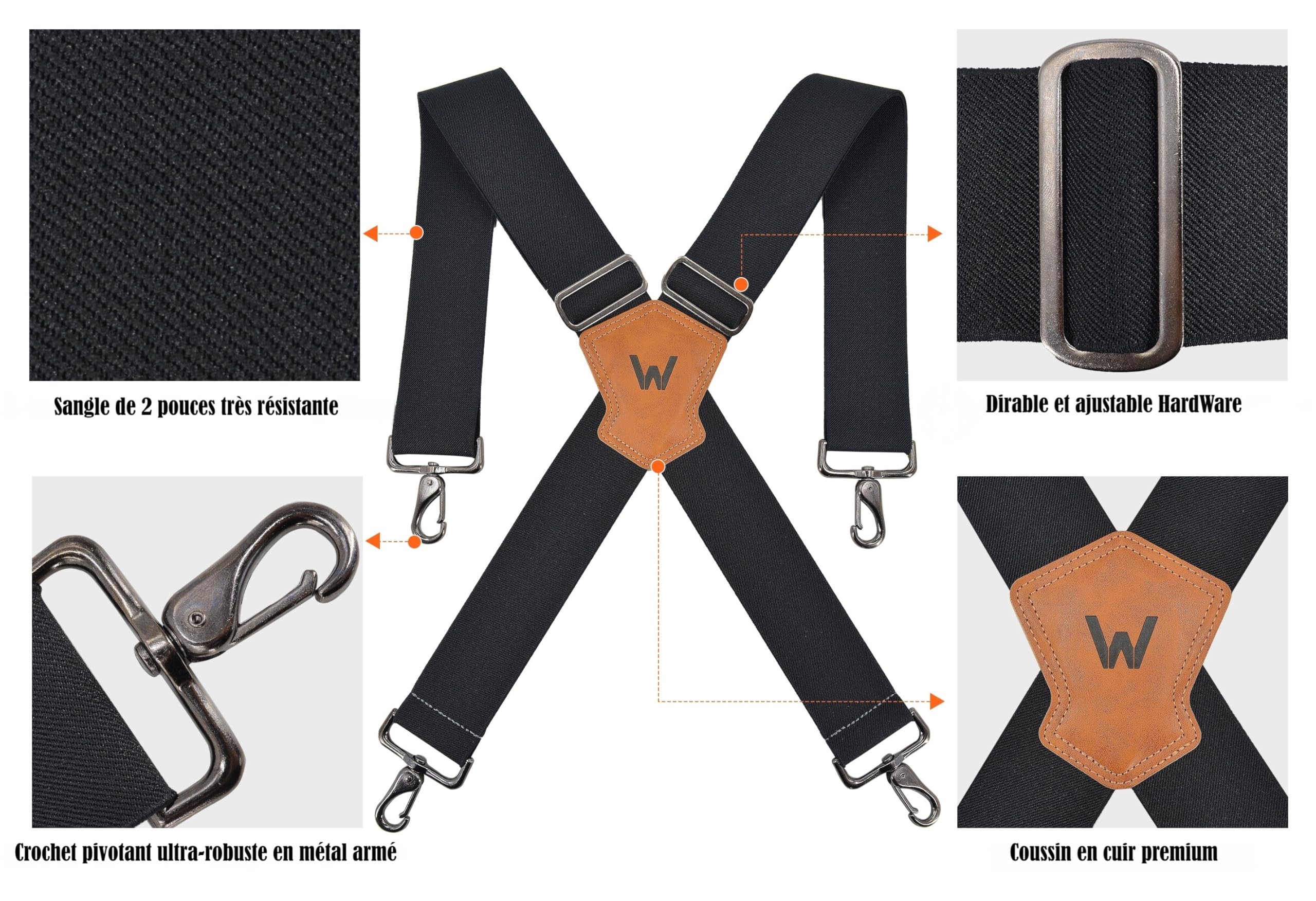 WELKINLAND Porte-jarretelles ultra-résistant de 2 pouces de large à élastique complet pour jeans, noir, Large
