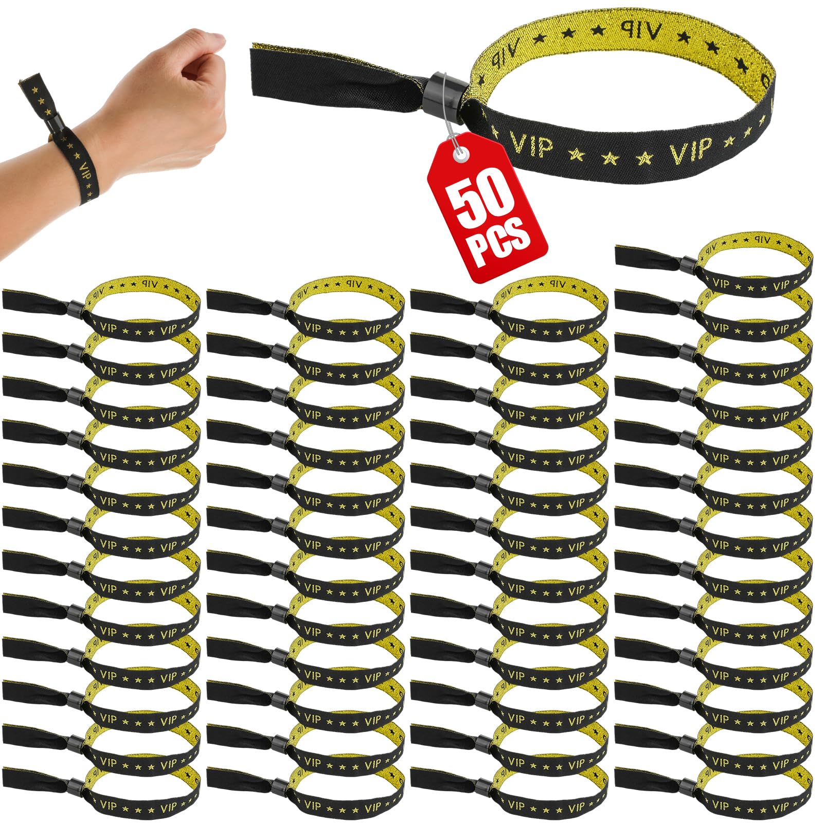 50 Pack Cloth VIP Wristbands for Events, Double Sided Design, Adjustable