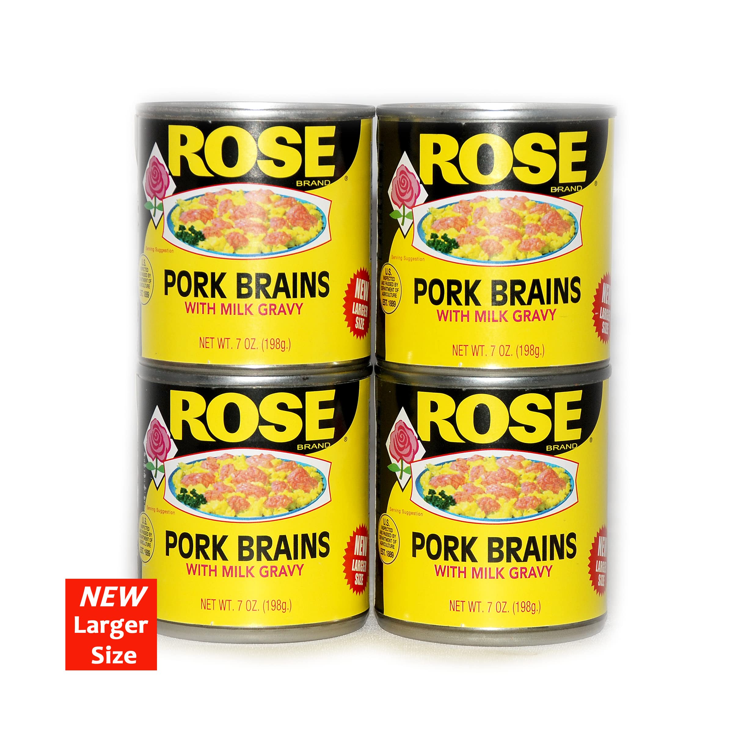 Rose Pork Brains, 4-7oz Cans Bundled with a JFS Recipe Card (Pack of 4)