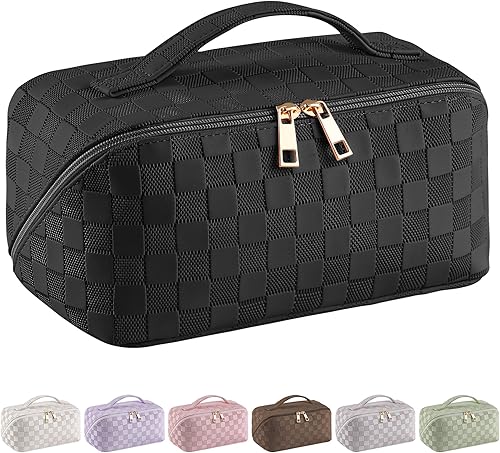 SFXULIX Bolsa de cosméticos de viaje de gran capacidad, bolsa de maquillaje, bolsa de cosméticos impermeable de piel sintética, bolsa de maquillaje