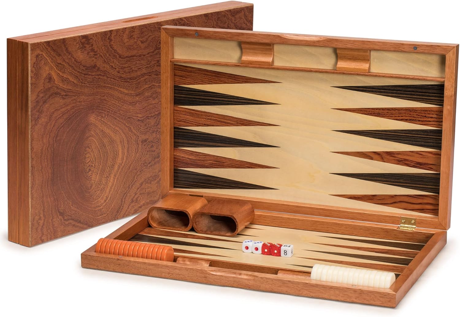 Yellow Mountain Imports Wooden Inlaid Rosewood Backgammon Game Set - Knoll - with Acrylic Playing Pieces & Wooden Dice Cups, 19-inch Board