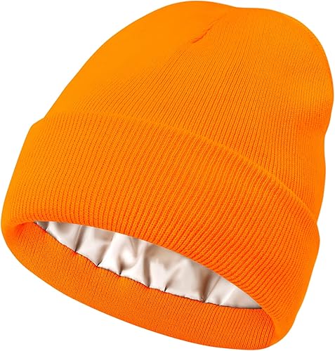 Miniatura 10 de Zando Gorro con forro de satén para mujer gorros de punto para mujer gorros de invierno para mujer sombreros para hombre gorra de calavera con puños